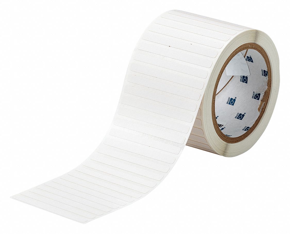 Pre-Cut Label Stock Roll: 1/4 in x 3 in, 1/4 in, Polyimide, Permanent Adhesive, White (Matte)