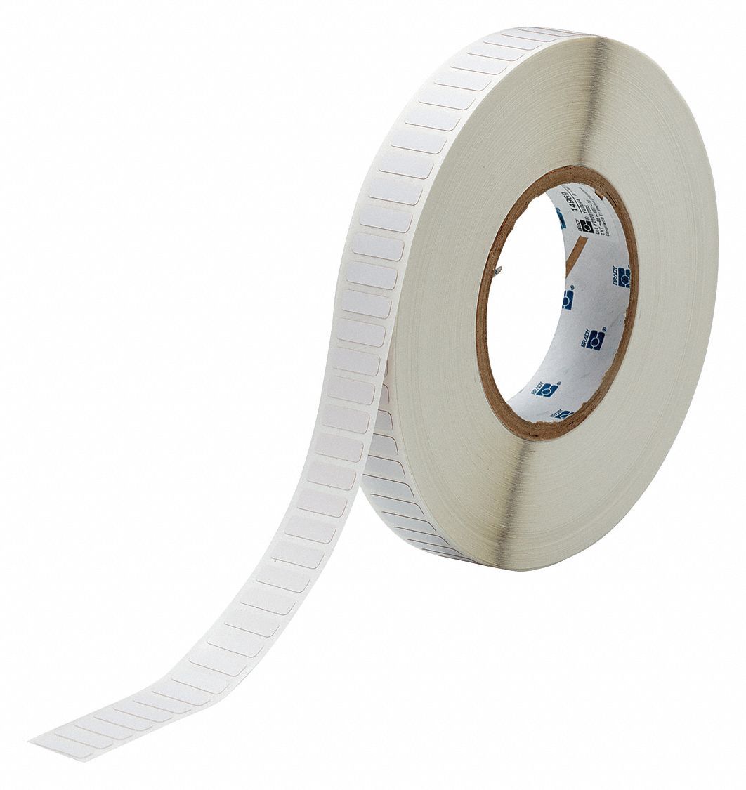 Pre-Cut Label Stock Roll: 1/4 in x 3/4 in, 61/64 in x 1/4 in, Polyimide, Permanent Adhesive