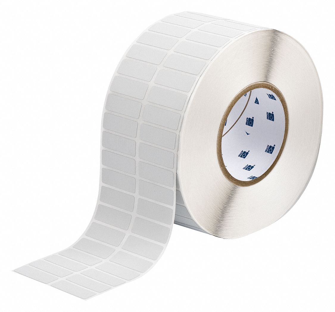 Pre-Cut Label Stock Roll: 1/2 in x 1 1/2 in, Rubber, Aggressive Adhesive/Permanent Adhesive