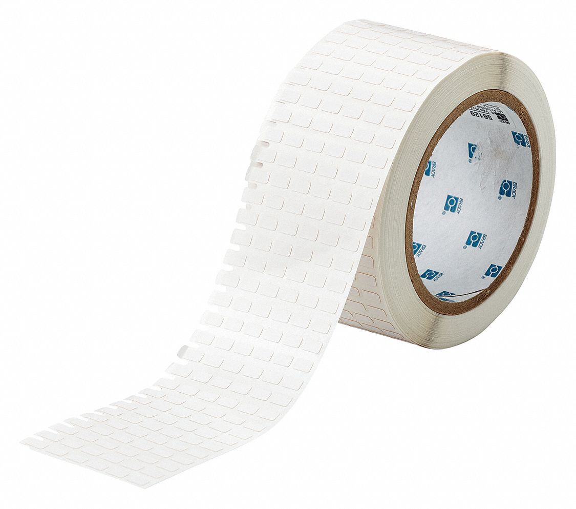Pre-Cut Label Stock Roll: 11/64 in x 5/16 in, 11/64 in, Polyimide, Permanent Adhesive, White (Matte)