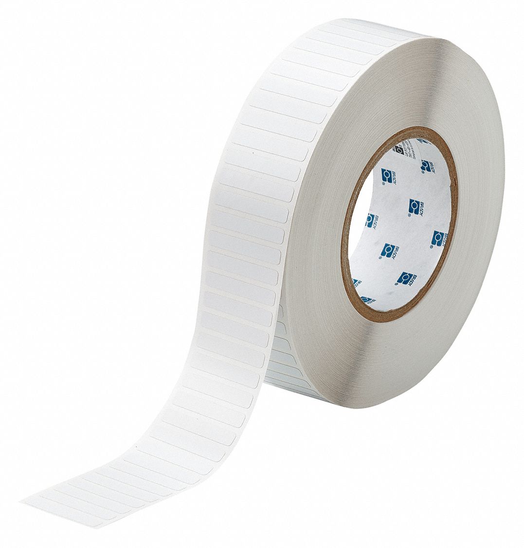 Pre-Cut Label Stock Roll: 1/4 in x 1 1/2 in, 1 45/64 in x 1/4 in, Polyimide, Permanent Adhesive