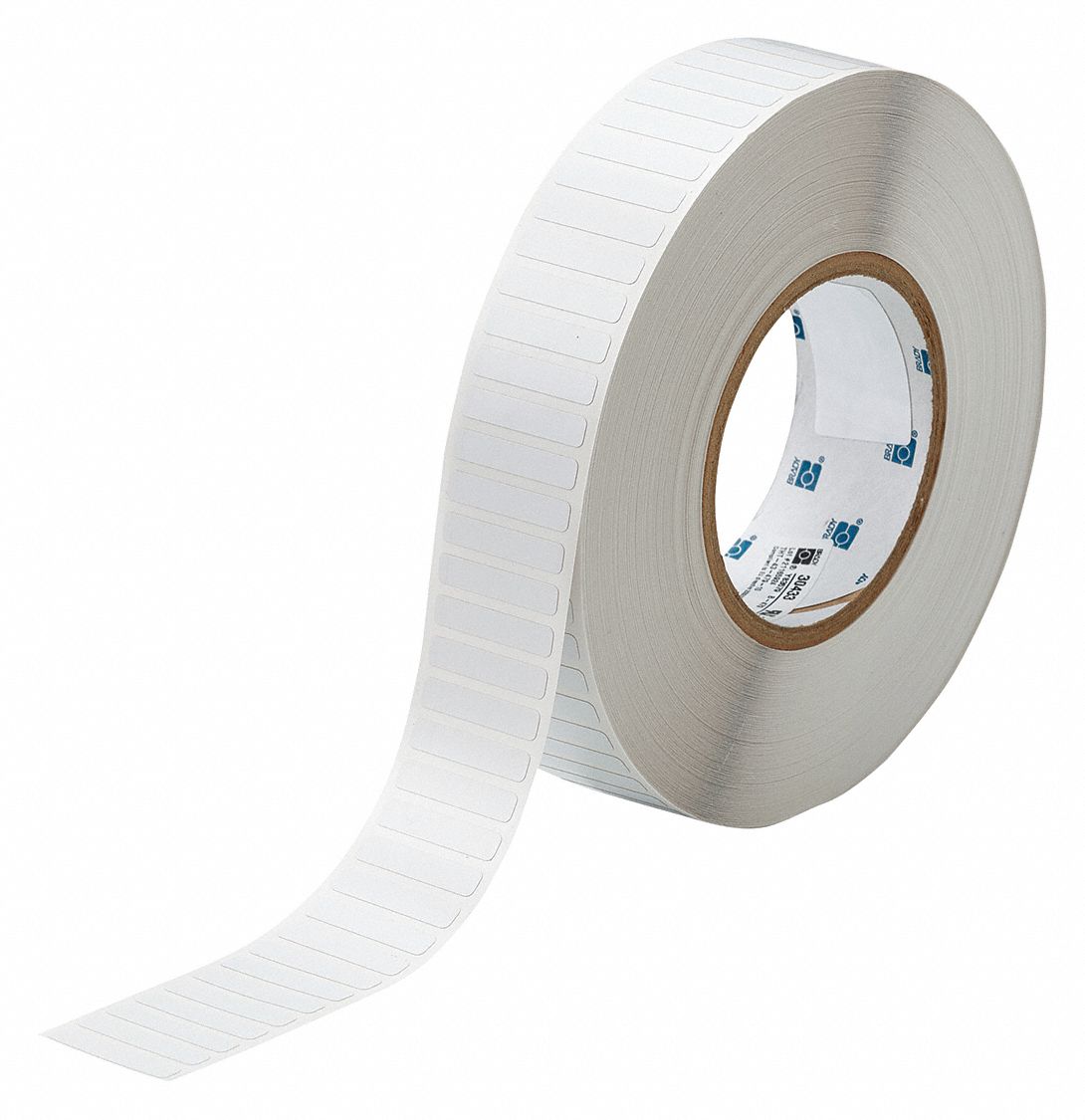 Pre-Cut Label Stock Roll: 1/4 in x 1 1/4 in, 1/4 in, Polyimide, Permanent Adhesive, White (Matte)