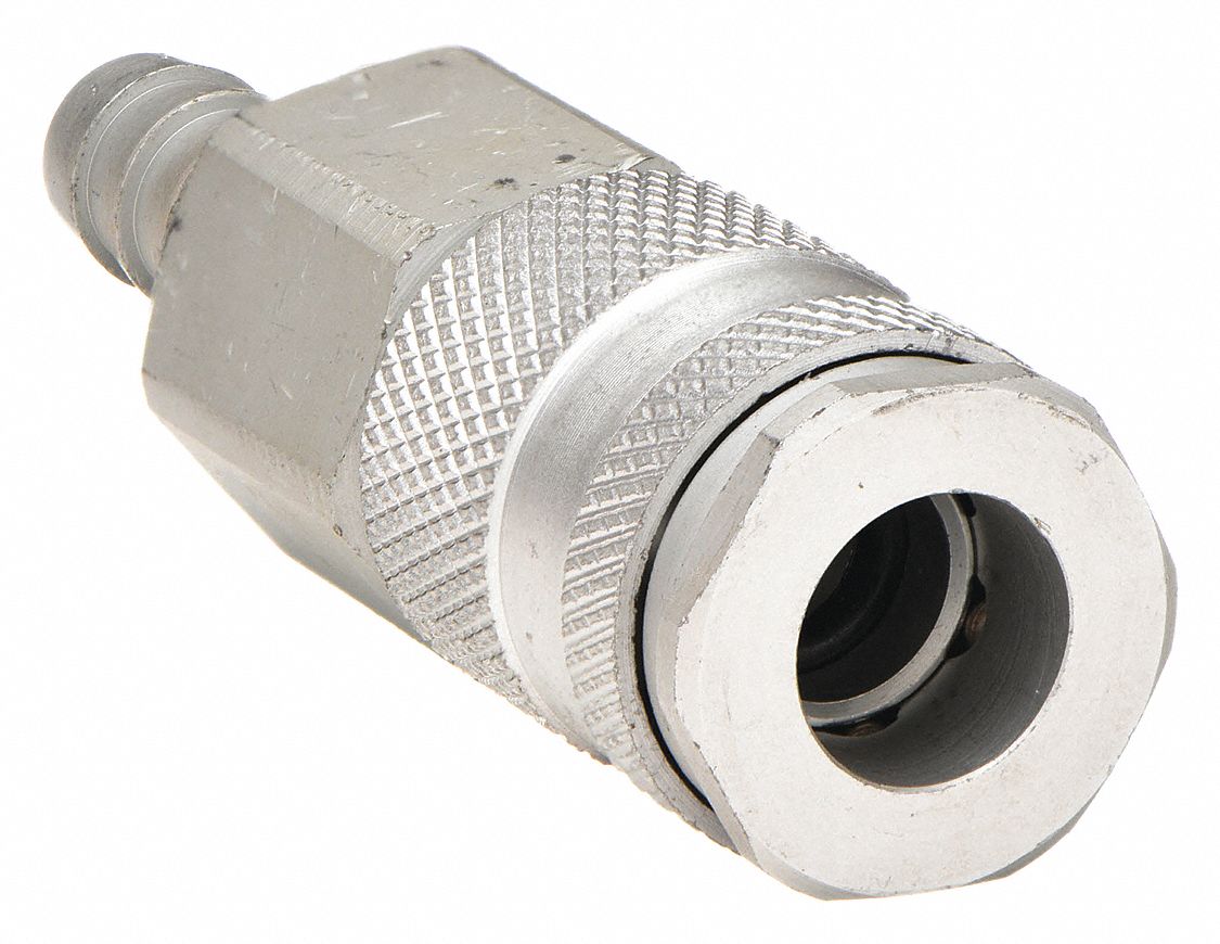 QUICK CONNECT HOSE COUPLING, ¼ IN BODY SIZE, ⅜ IN HOSE FITTING SIZE, PUSH-TO-CONNECT