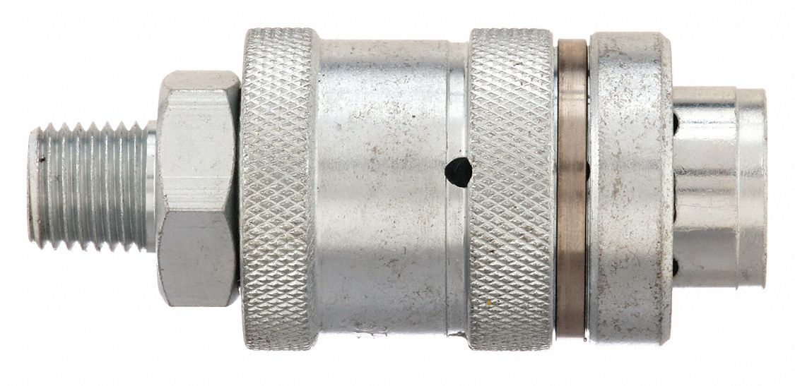 QUICK CONNECT HOSE COUPLING, ⅜ IN BODY SIZE, ⅜ IN HOSE FITTING SIZE, SAFETY VENT, MNPT