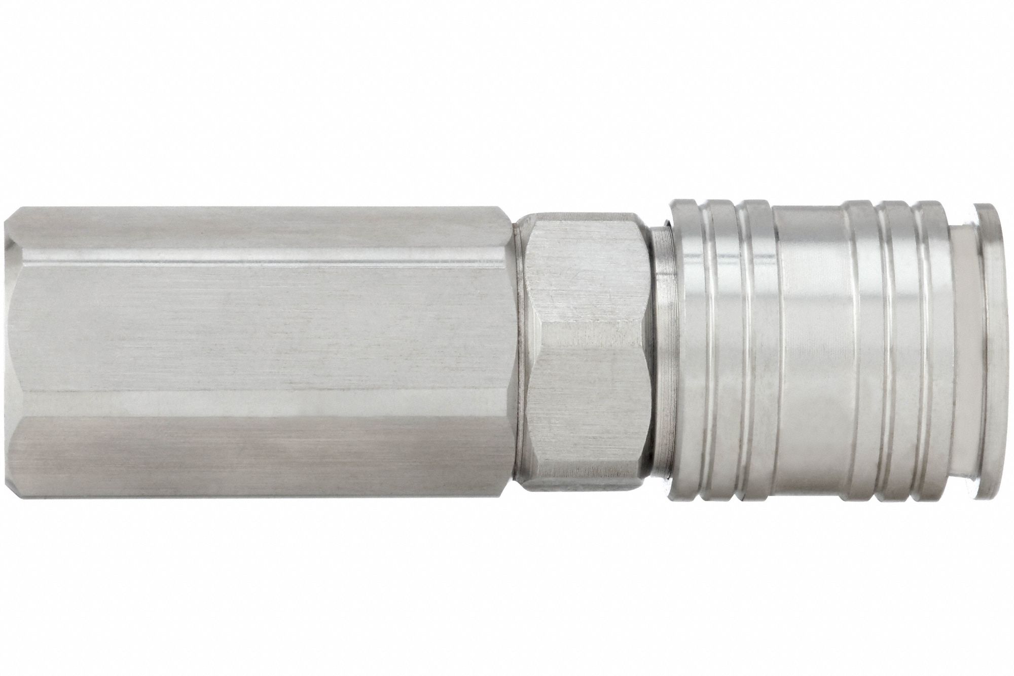 QUICK CONNECT HOSE COUPLING, ⅜ IN BODY SIZE, ½ IN HOSE FITTING SIZE, PUSH-TO-CONNECT