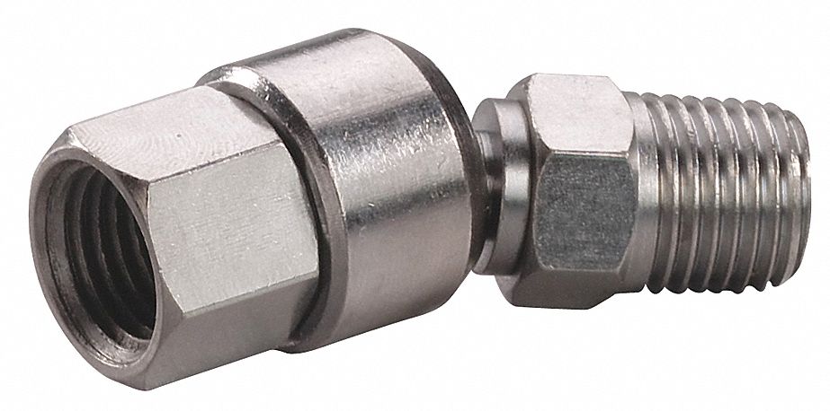 SWIVEL CONNECTOR, STEEL, CHROME-PLATED ML08 STEEL, ¼ IN MALE NPT INLET, ¼ IN FEMALE NPT OUTLET