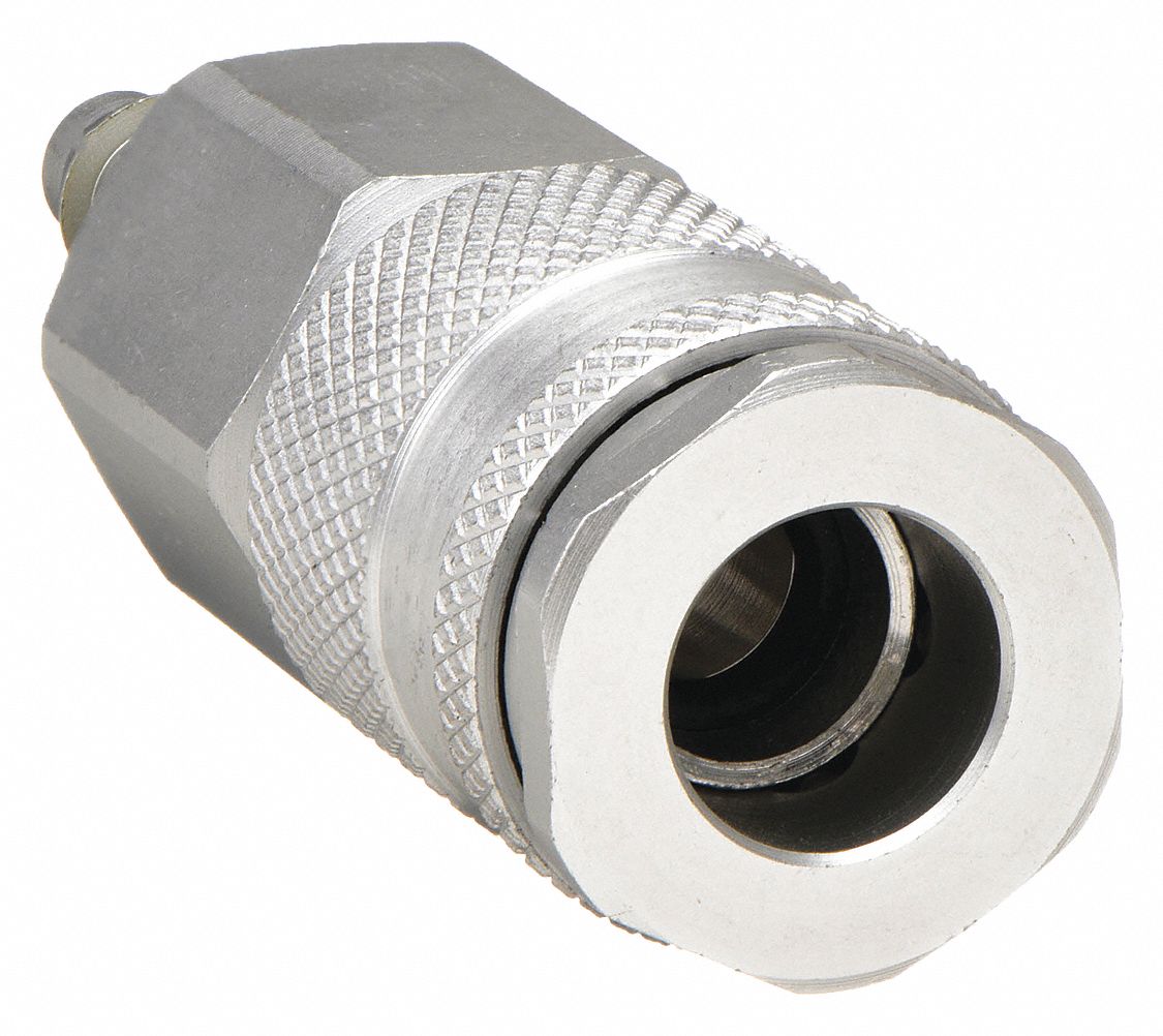 QUICK CONNECT HOSE COUPLING, ¼ IN BODY SIZE, ⅜ IN HOSE FITTING SIZE, PUSH-TO-CONNECT