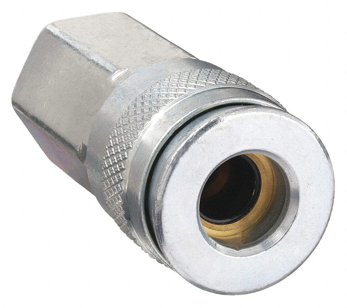 QUICK CONNECT HOSE COUPLING, ¼ IN BODY SIZE, ⅜ IN HOSE FITTING SIZE, PUSH-TO-CONNECT