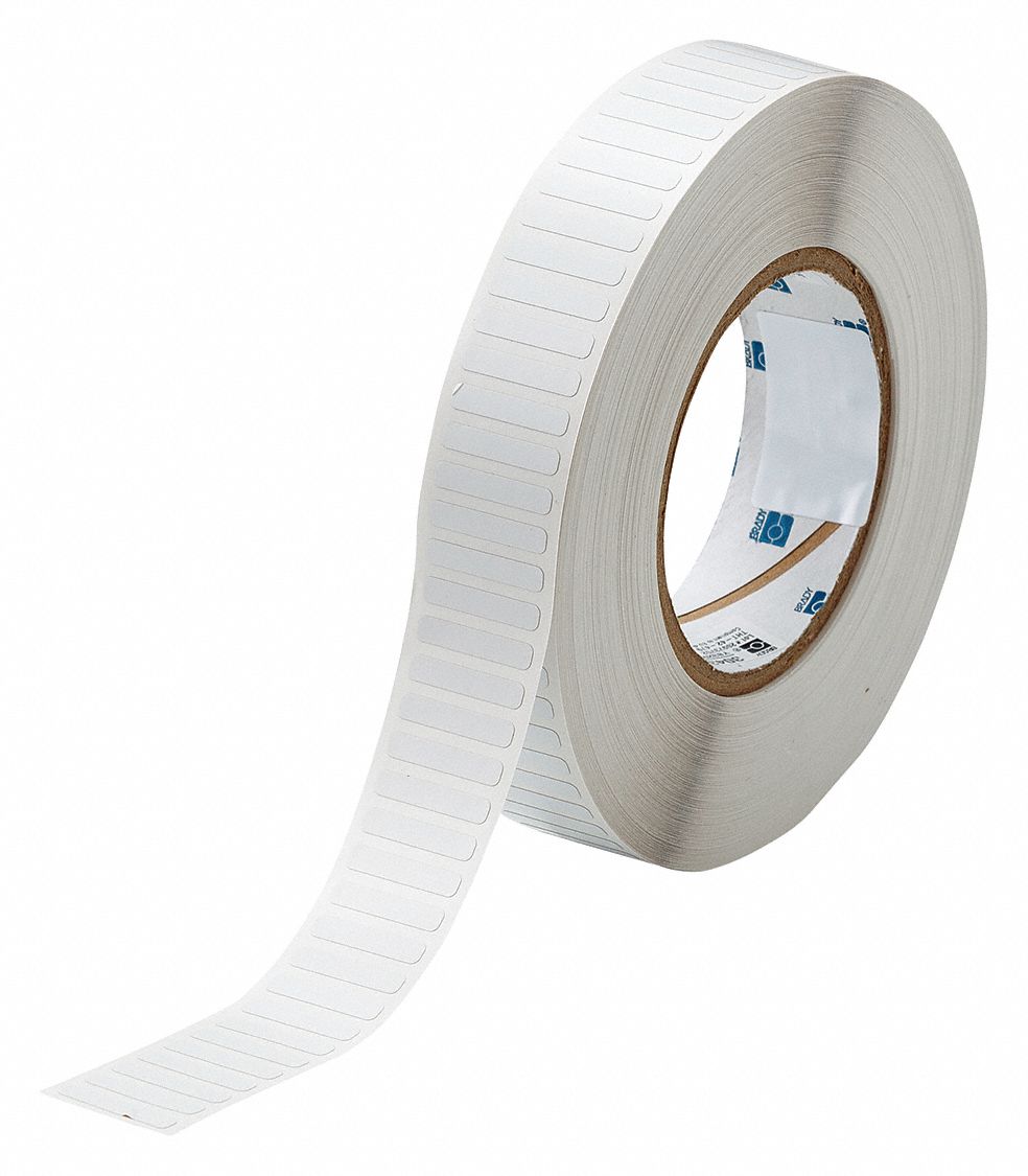 Pre-Cut Label Stock Roll: 3/16 in x 1 in, 3/16 in, Polyimide, White (Matte), 10, 000 Labels per Roll