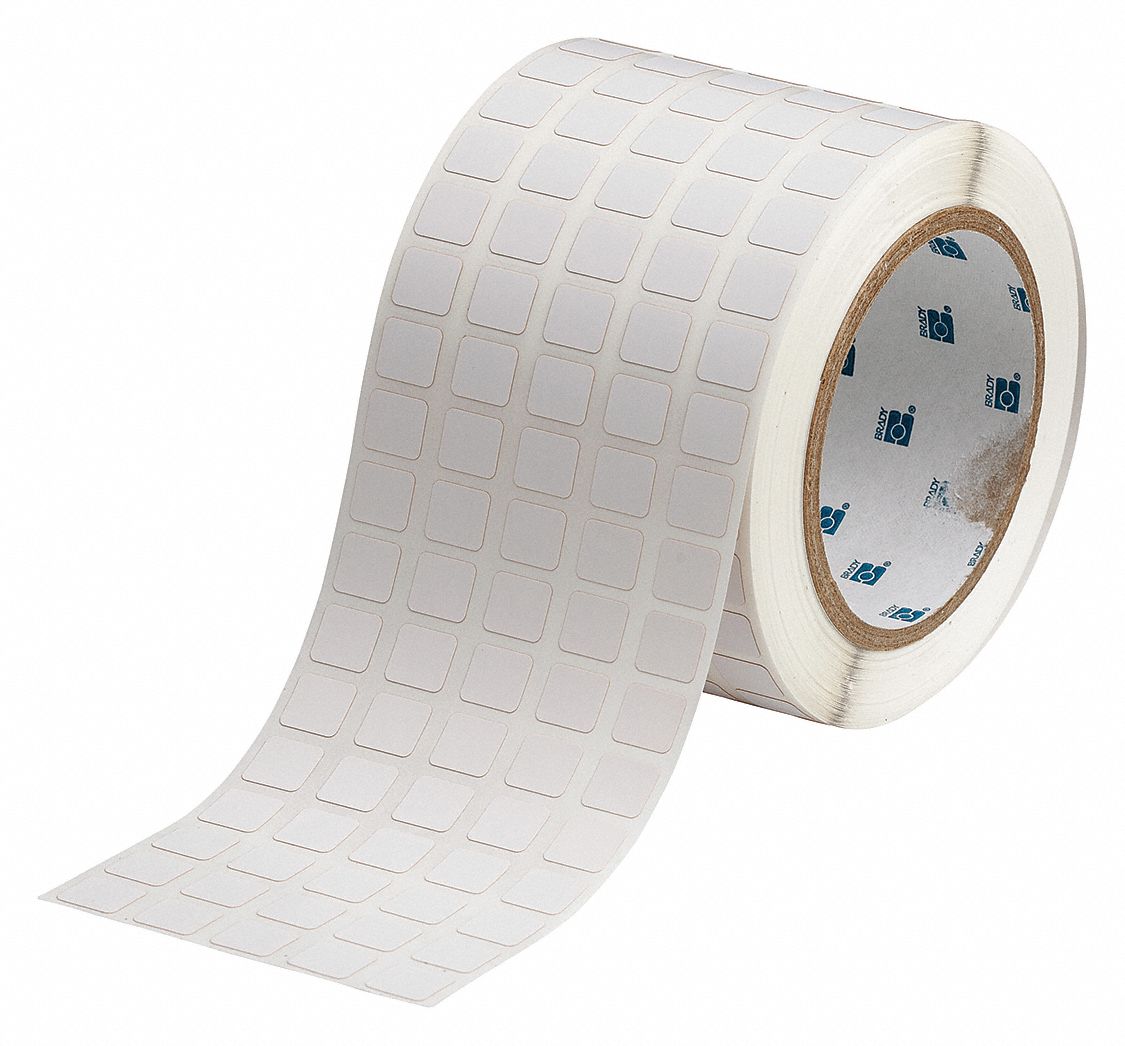 Pre-Cut Label Stock Roll: 7/16 in x 1/2 in, 7/16 in, Polyimide, White (Matte), -94°F to 572°F