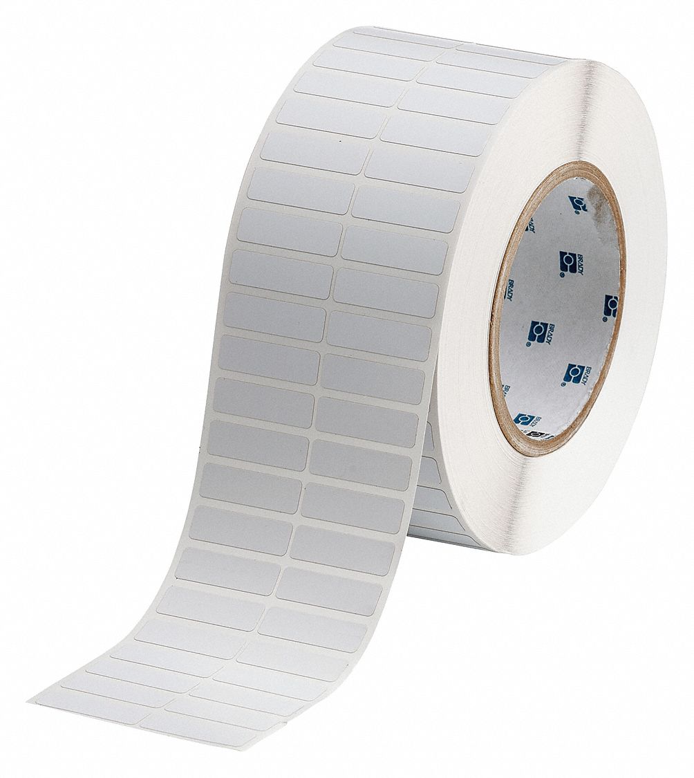 Pre-Cut Label Stock Roll: 3/8 in x 1 1/4 in, 2 3/4 in x 3/8 in, Polyimide, White (Matte)