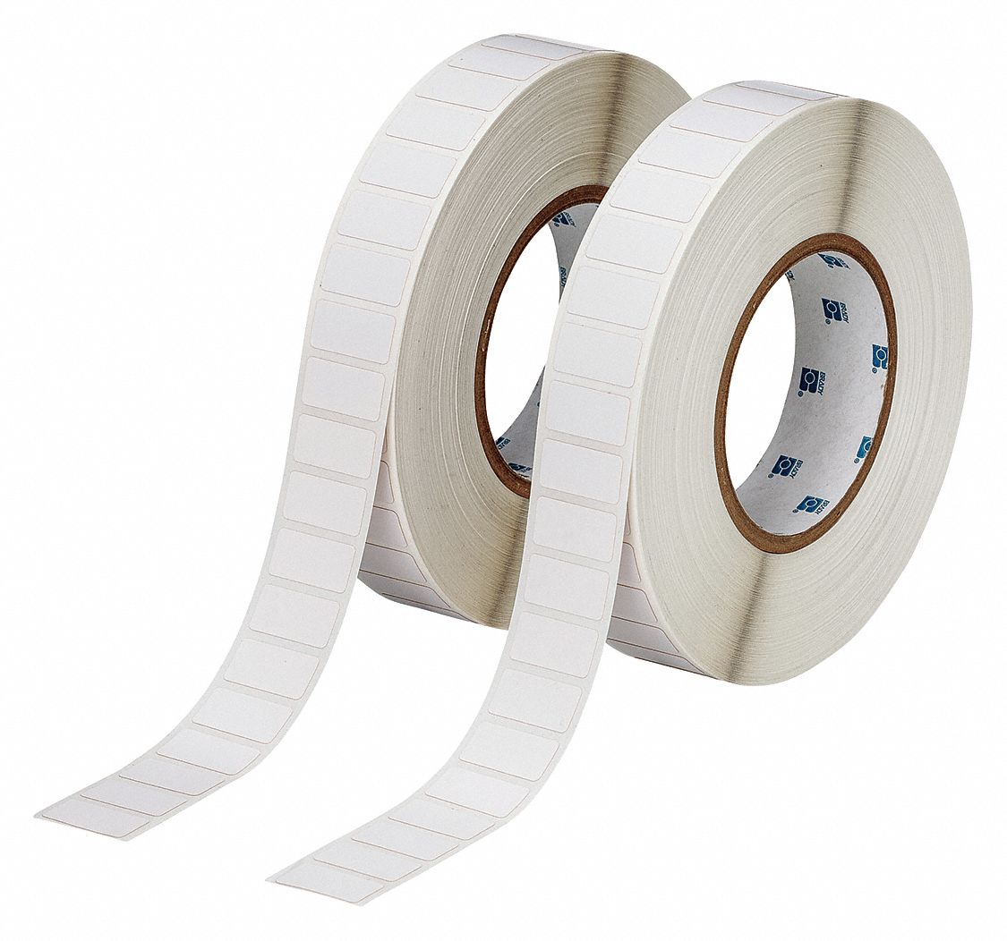 Pre-Cut Label Stock Roll: 1/2 in x 1 in, 1 13/64 in x 1/2 in, Polyimide, White (Matte)