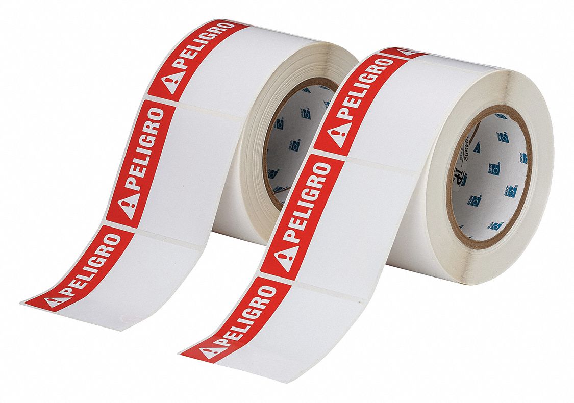 Pre-Cut Label Stock Roll: Peligro, PELIGRO Header, 3 in x 3 in, 3 in, Polyester, White, 500 Labels