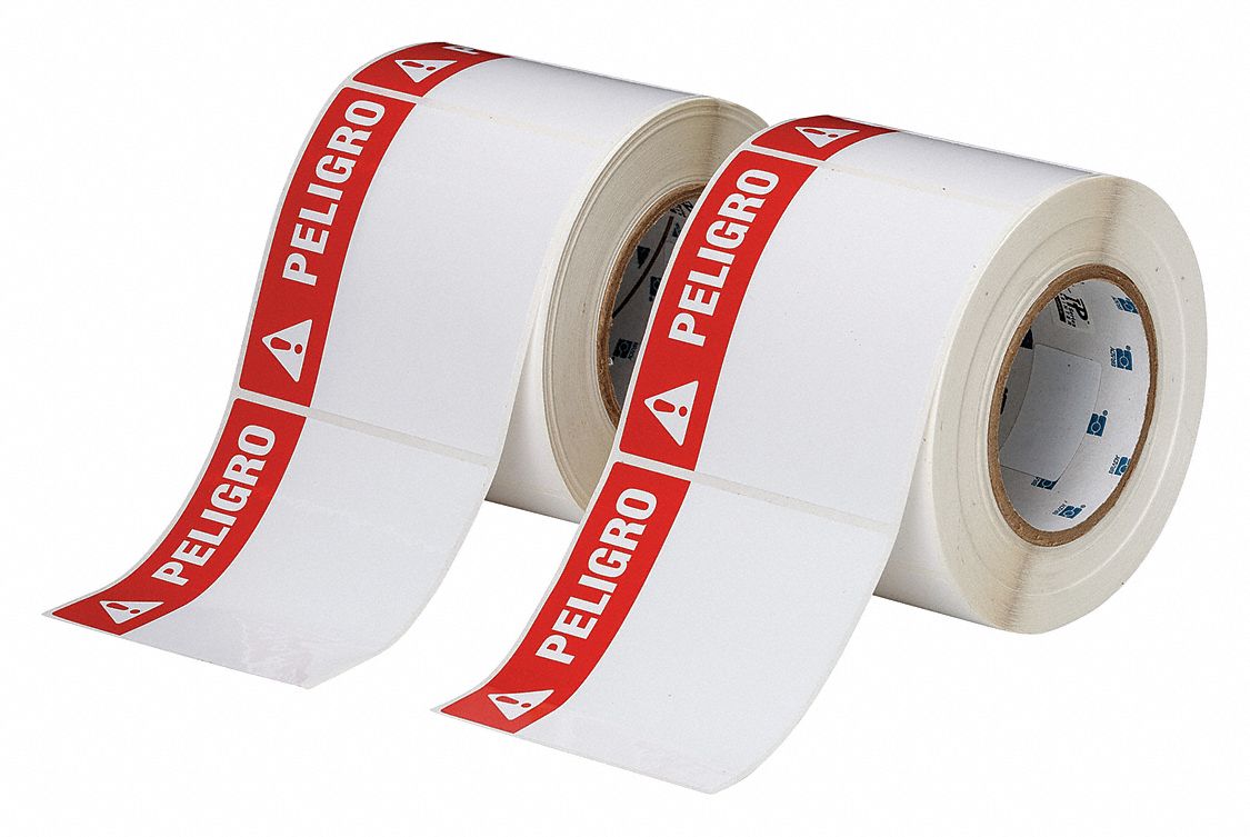 Pre-Cut Label Stock Roll: Peligro, PELIGRO Header, 4 in x 4 in, 4 in, Polyester, White, 500 Labels