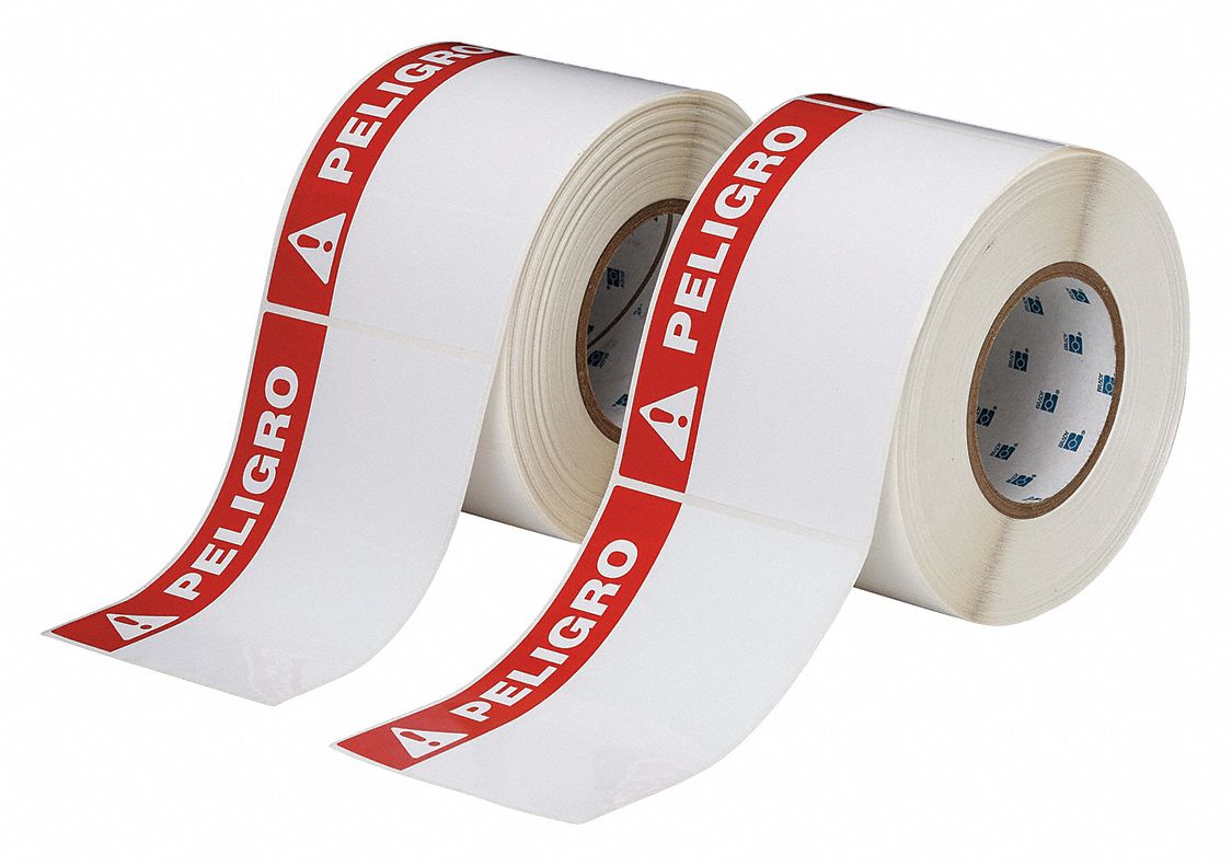 Pre-Cut Label Stock Roll: Peligro, PELIGRO Header, 4 in x 6 in, 4 in, Polyester, White, 500 Labels