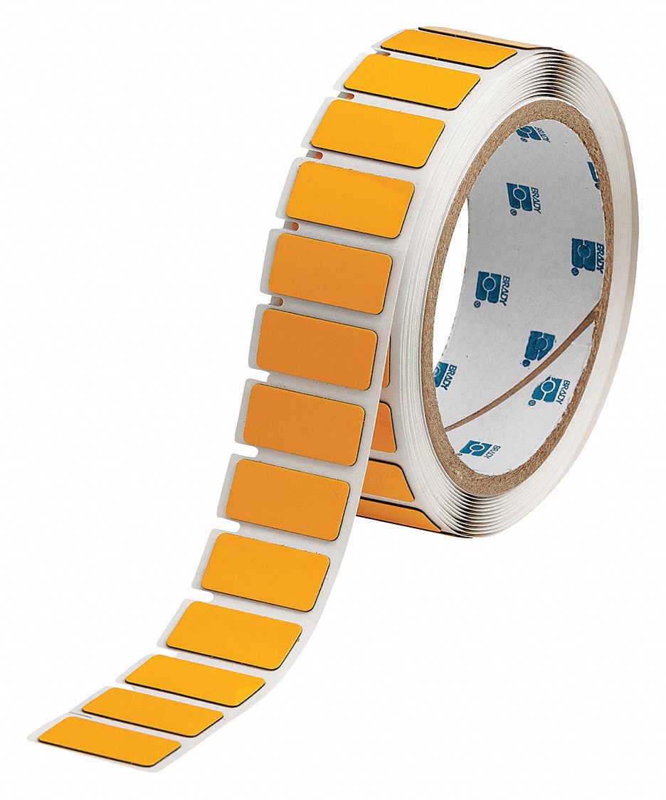 Pre-Cut Label Stock Roll: 31/64 in x 1 19/32 in, Polyester, Yellow (Gloss), 250 Labels per Roll