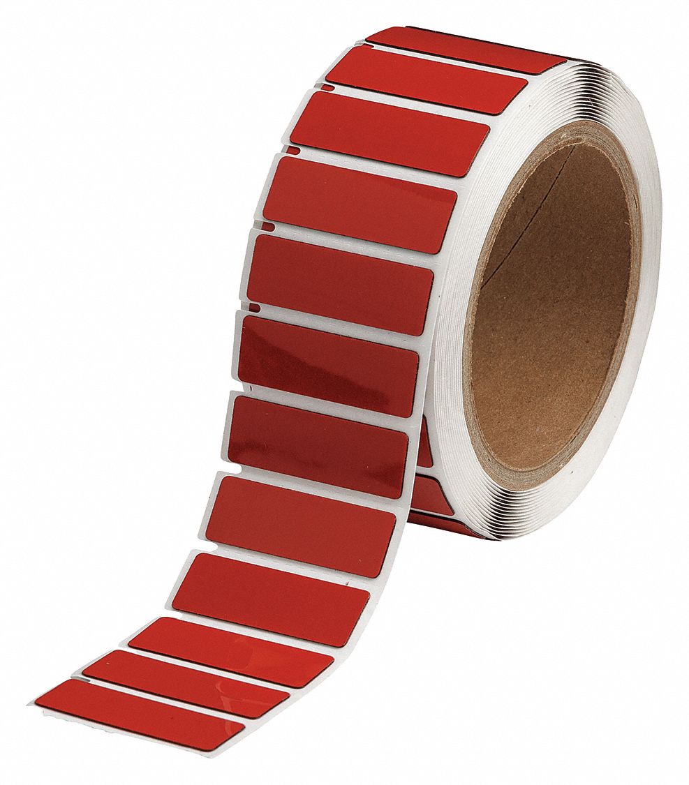 Pre-Cut Label Stock Roll: 19/32 in x 1 49/64 in, Polyester, Red (Gloss), 250 Labels per Roll