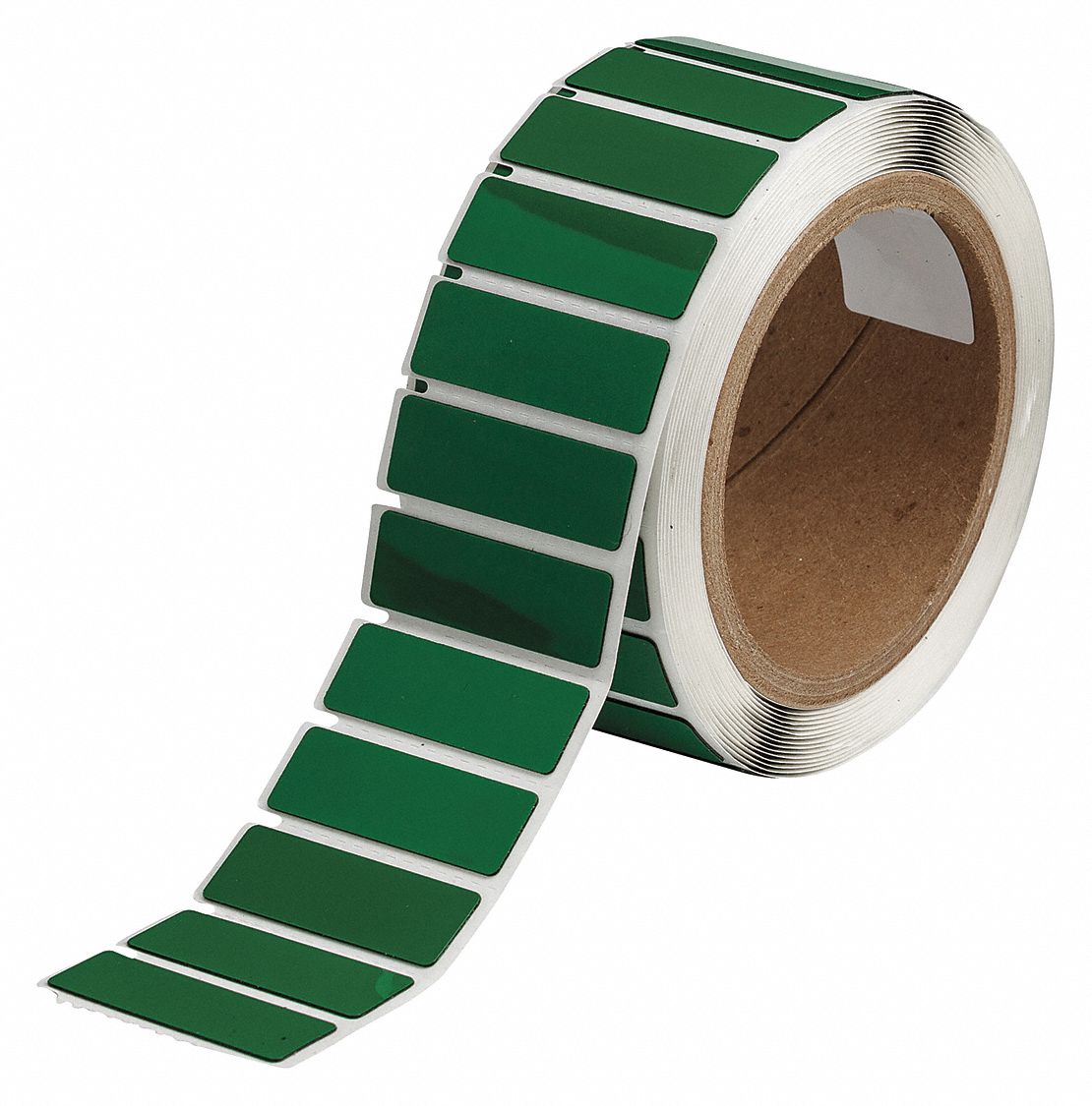 Pre-Cut Label Stock Roll: 19/32 in x 1 49/64 in, Polyester, Green (Gloss), 250 Labels per Roll