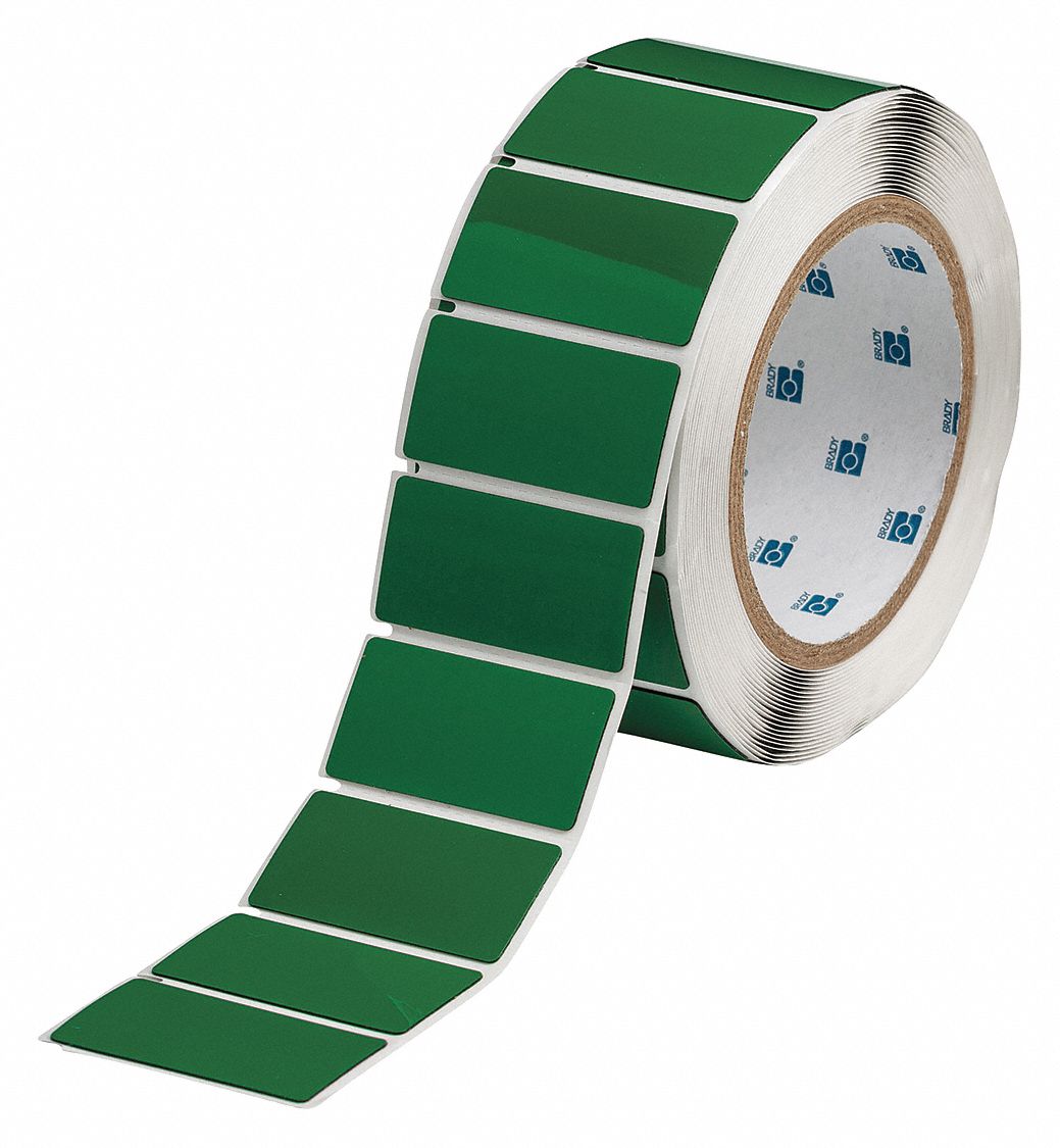 Pre-Cut Label Stock Roll: 1 in x 2 in, Polyester, Green (Gloss), 250 Labels per Roll
