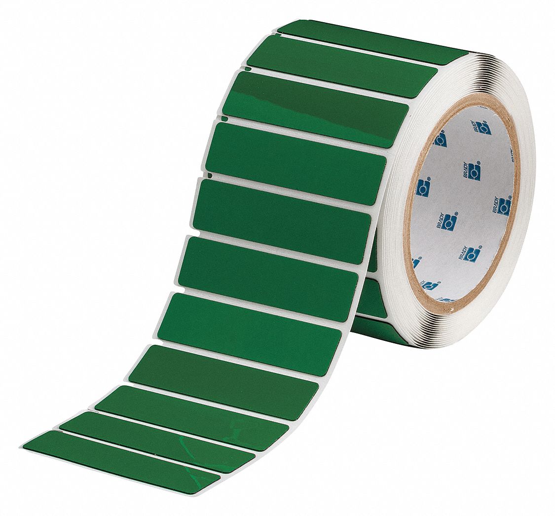 Pre-Cut Label Stock Roll: 3/4 in x 3 in, Polyester, Green (Gloss), 250 Labels per Roll