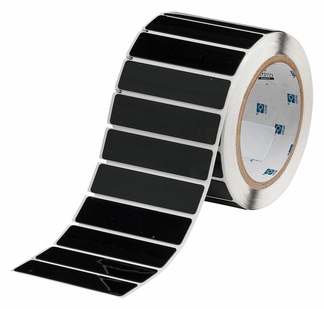 Pre-Cut Label Stock Roll: 3/4 in x 3 in, Polyester, Black (Gloss), 250 Labels per Roll