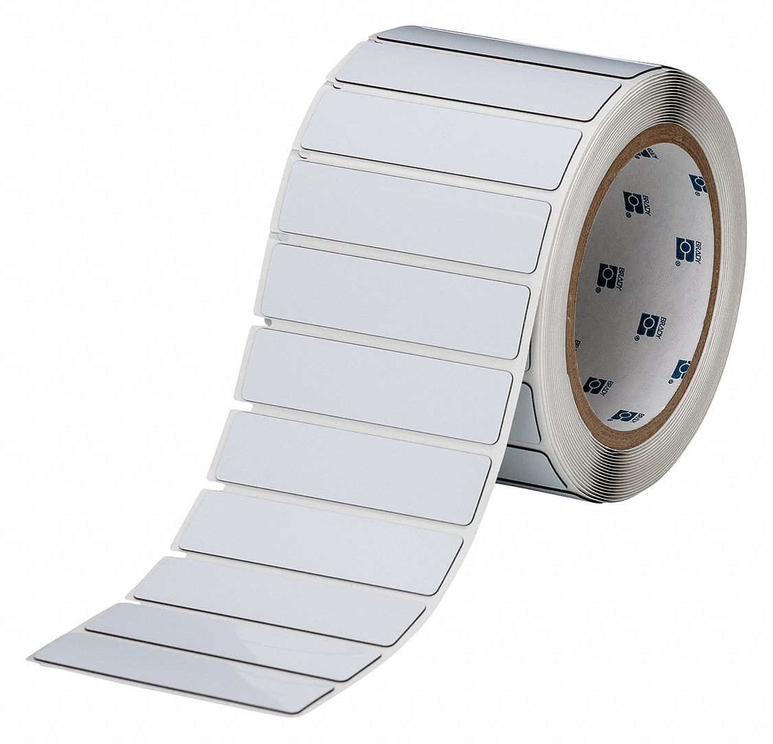 Pre-Cut Label Stock Roll: 3/4 in x 3 in, Polyester, White (Gloss), 250 Labels per Roll