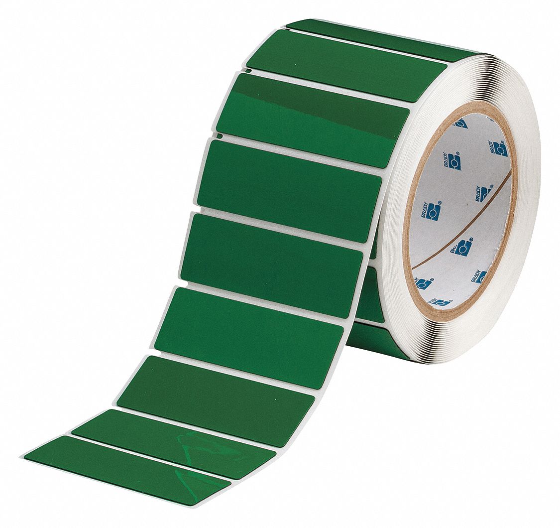 Pre-Cut Label Stock Roll: 1 in x 3 in, Polyester, Green (Gloss), 250 Labels per Roll