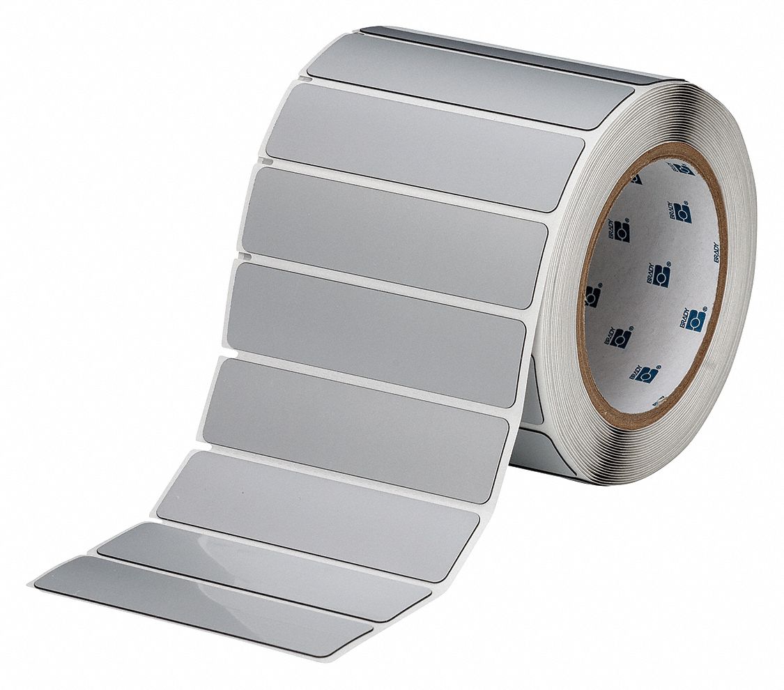 Pre-Cut Label Stock Roll: 1 in x 4 in, Polyester, Silver (Gloss), 250 Labels per Roll
