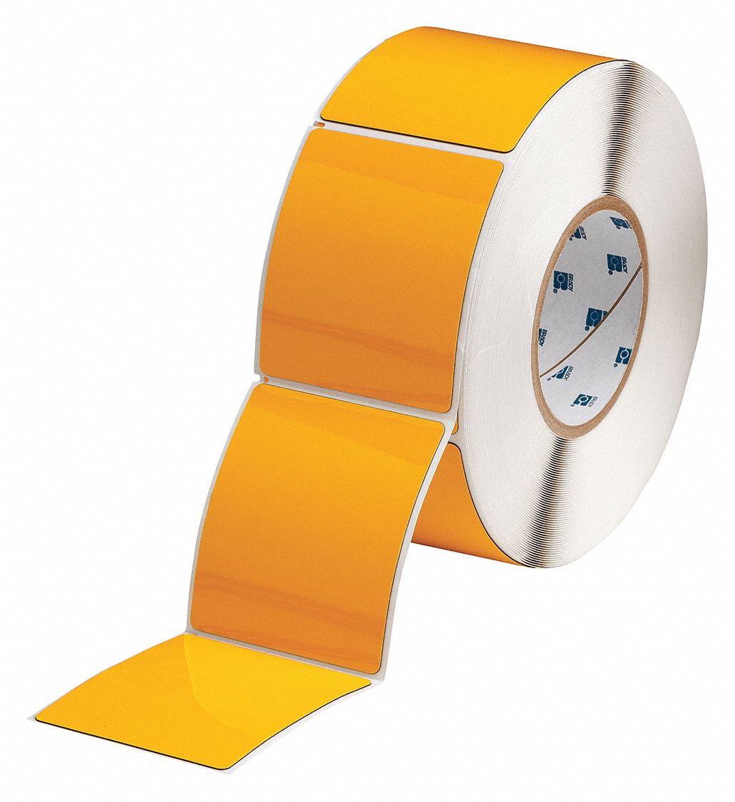 Pre-Cut Label Stock Roll: 3 1/2 in x 3 in, Polyester, Yellow (Gloss), 250 Labels per Roll