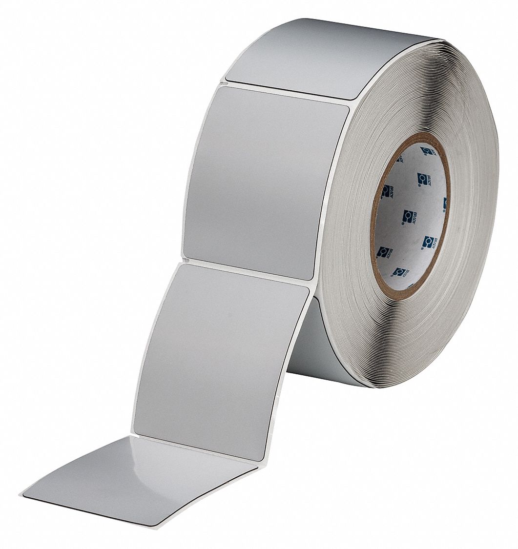 Pre-Cut Label Stock Roll: 3 1/2 in x 3 in, Polyester, Silver (Gloss), 250 Labels per Roll