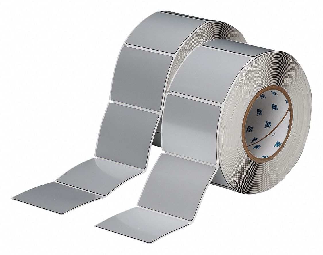 Pre-Cut Label Stock Roll: 2 1/2 in x 3 in, Polyester, Silver (Gloss), 250 Labels per Roll
