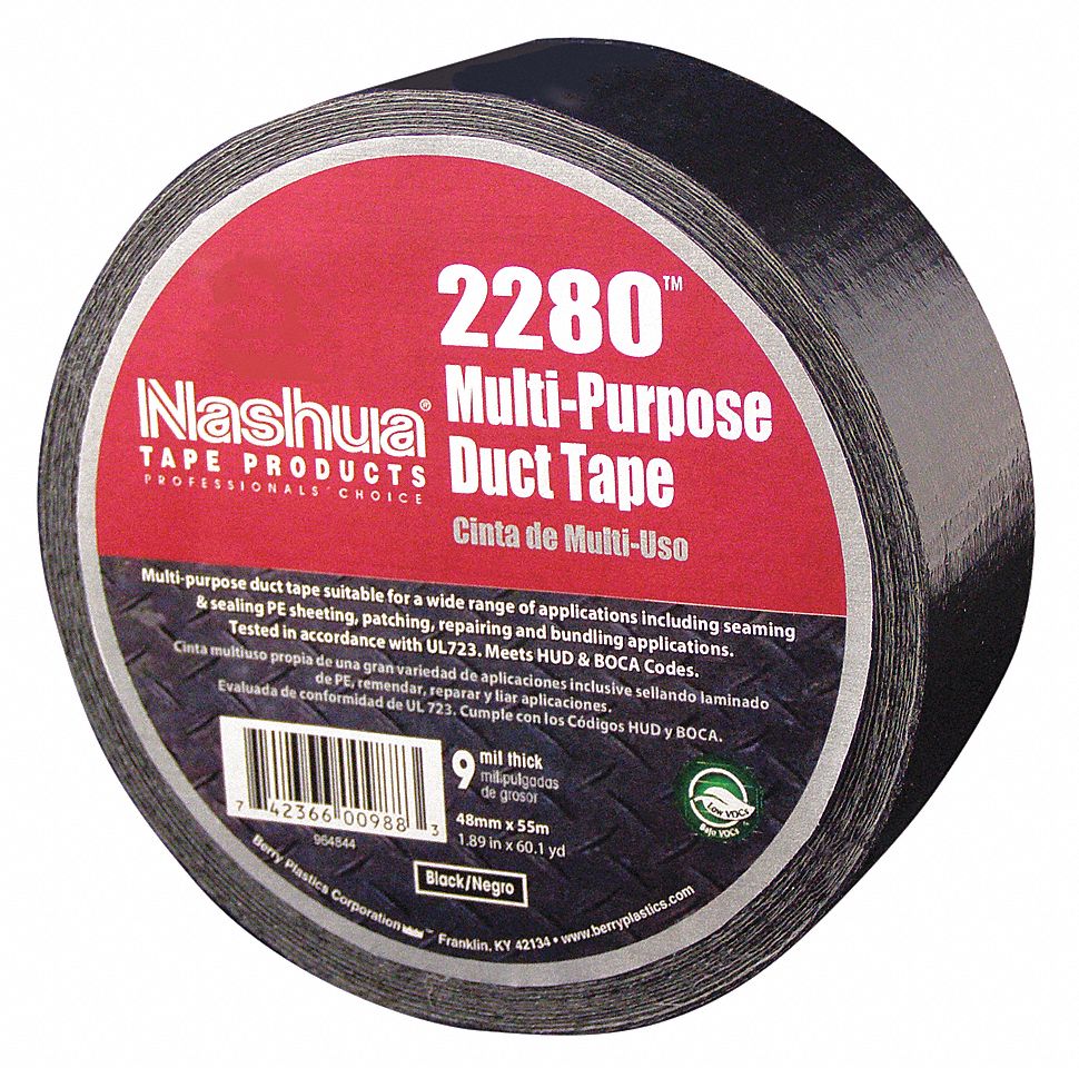 DUCT TAPE, 2280, STANDARD DUTY, 1⅞ IN X 60 YARD, BLACK, 9 MIL THICK
