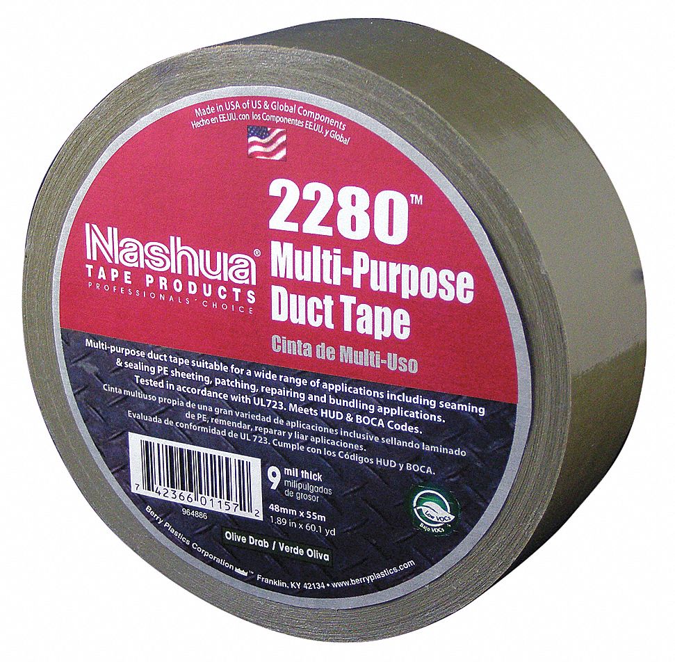 DUCT TAPE, 2280, STANDARD DUTY, 1⅞ IN X 60 YARD, GREEN, 9 MIL THICK
