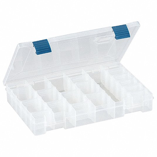PLANO MOLDING Compartment Box: 7 1/4 in x 1 3/4 in, Clear, 21 Compartments,  15 Adj Dividers, Latch