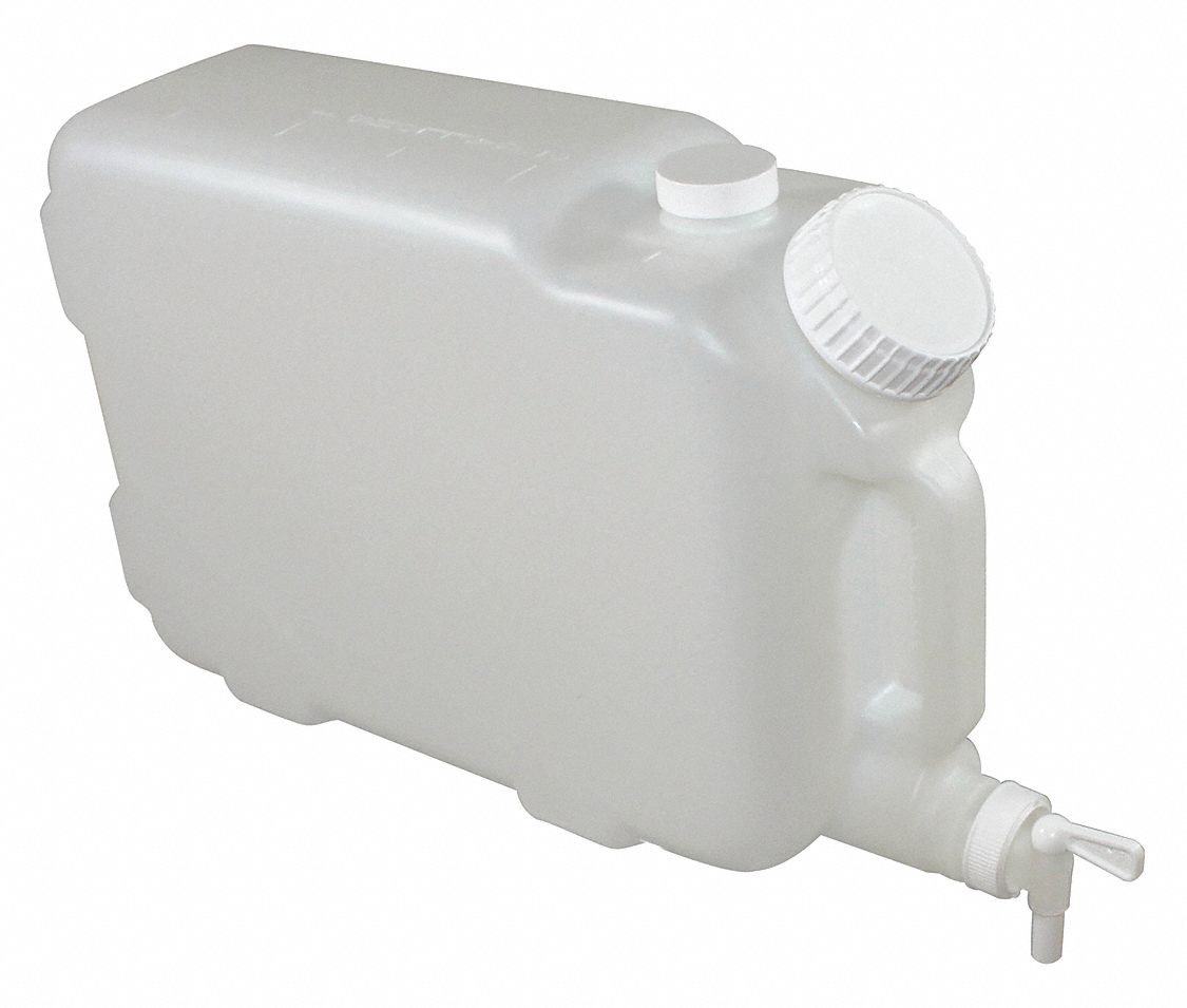 Carboy: 9.46 L Capacity - mL, 2.5 gal Capacity - oz, Screw On/Spigot, HDPE, Blow Molded Handle, HDPE
