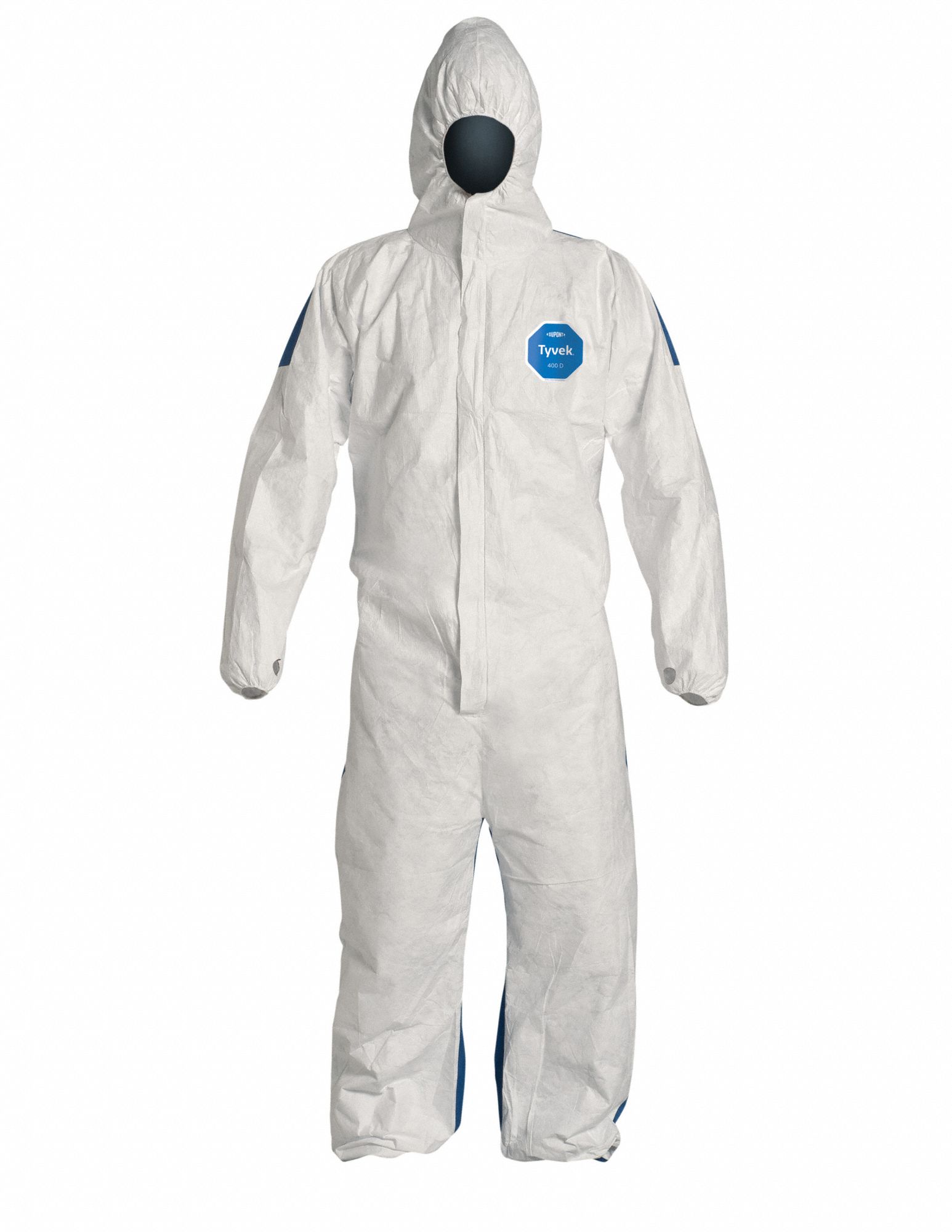 HOODED DISPOSABLE COVERALLS, TYVEK 400 D, ELASTIC CUFF W/THUMB LOOPS, XL