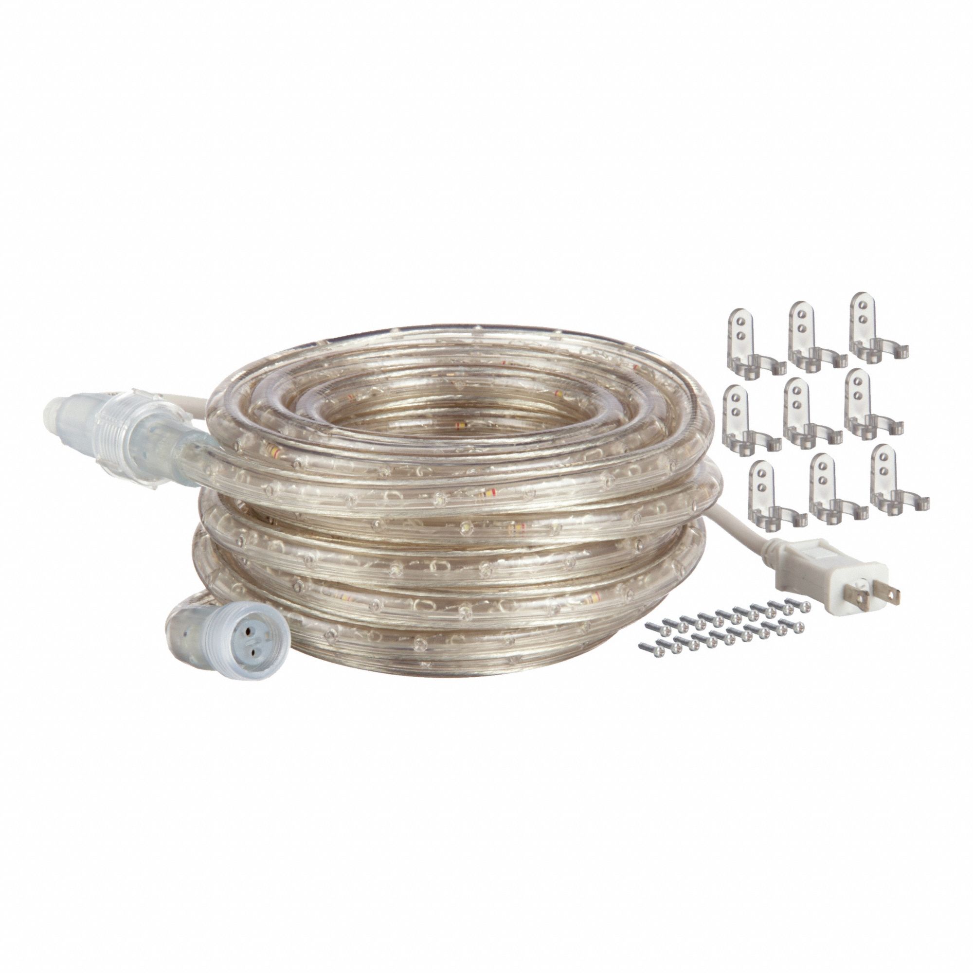 LED Rope Light: 18 ft Lg, White, 5000K, 1/2 in Ht, 13 W, 30, 000 hr Rated Life, 360° Bend, 120 V AC