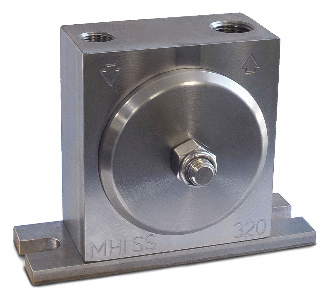 Pneumatic Vibrator: 575 lbf, 10, 000 vpm, 3/8 in NPT, MHISS, 70 dBA, Stainless Steel