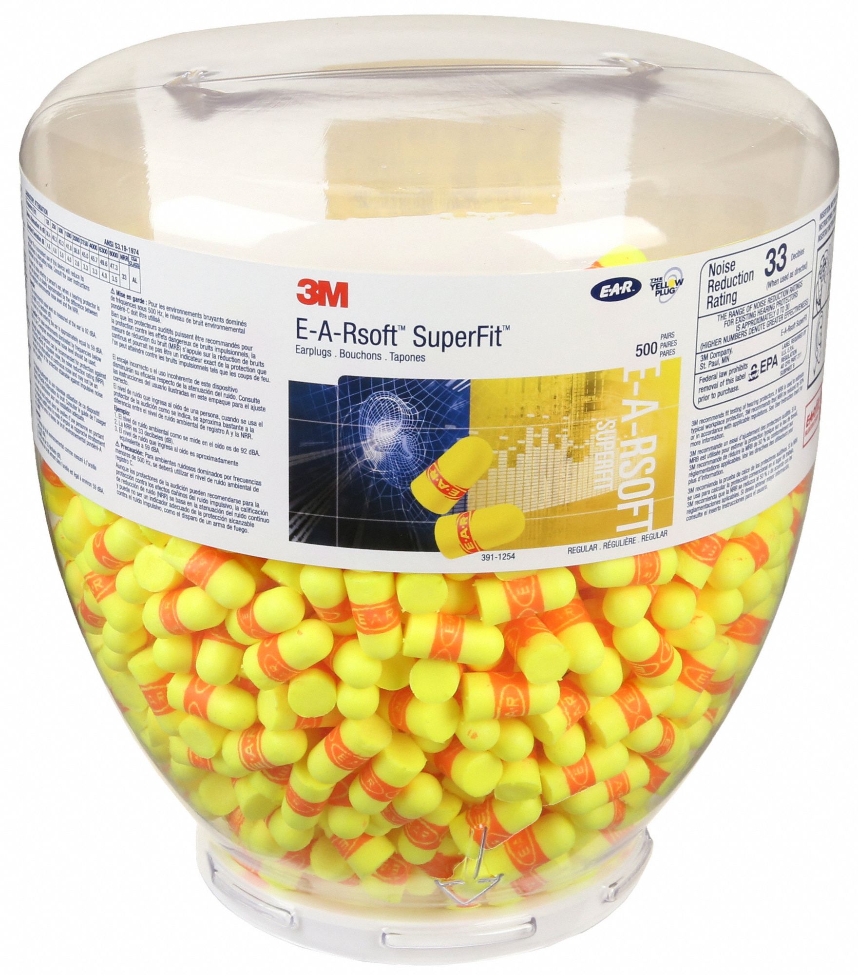 RECHARGE DE DISTRIBUTEUR DE BOUCHONS &Agrave; OREILLES, MOUSSE, M, CYLINDRE, 33 DB, SANS FIL, CSA, 500 PR/BOUTEILLE