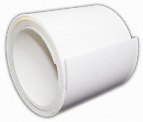 PTFE Roll: 0.125 in Thick, 12 in x 5 ft, White, Opaque, 1, 500 psi Tensile Strength, 3 ft-lb/in