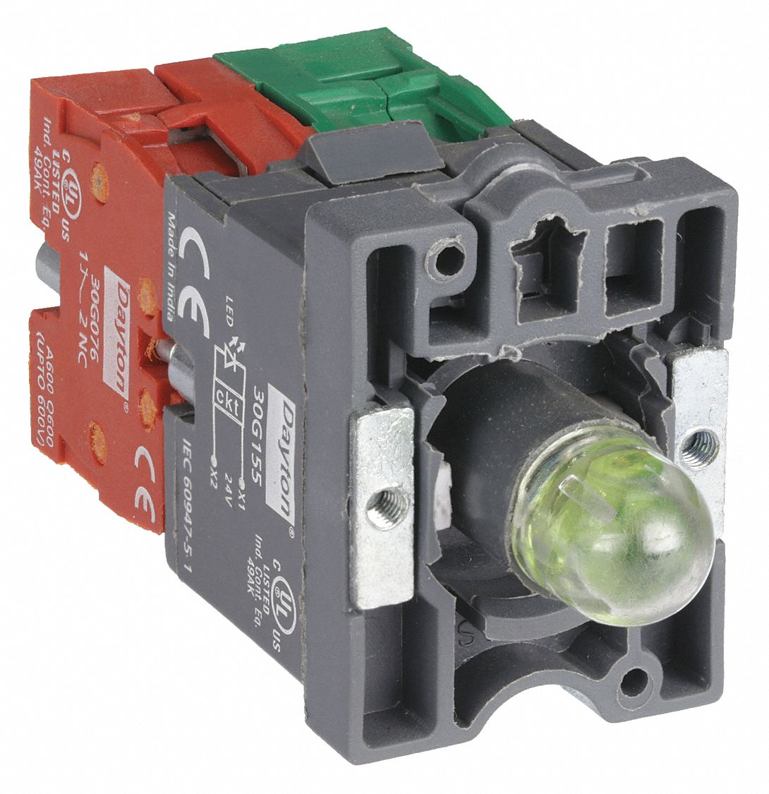 LampMod/ContactBlock, 1NO/1NC, Green, 22mm