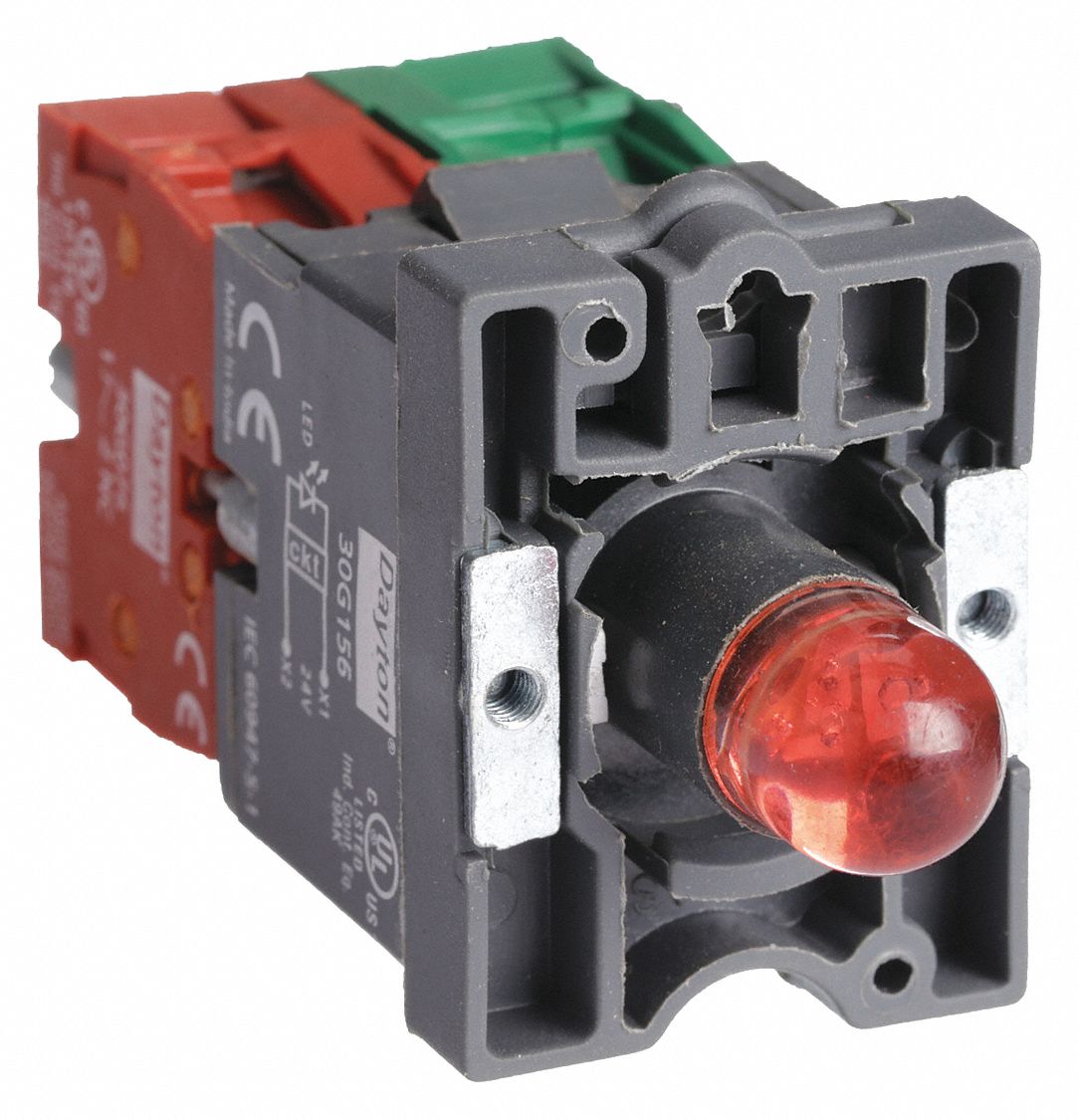 LampModAndContactBlock, 1NO/1NC, Red, 22mm