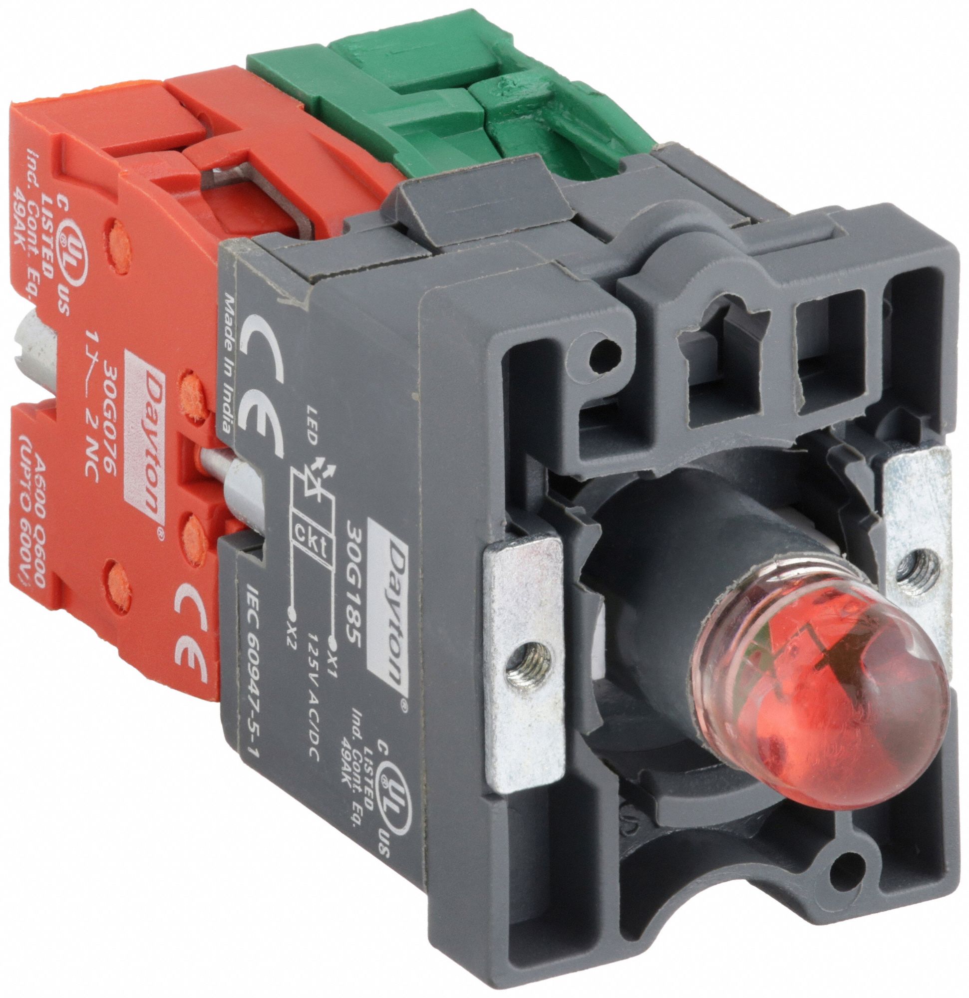 LampModAndContactBlock, 1NO/1NC, Red, 22mm