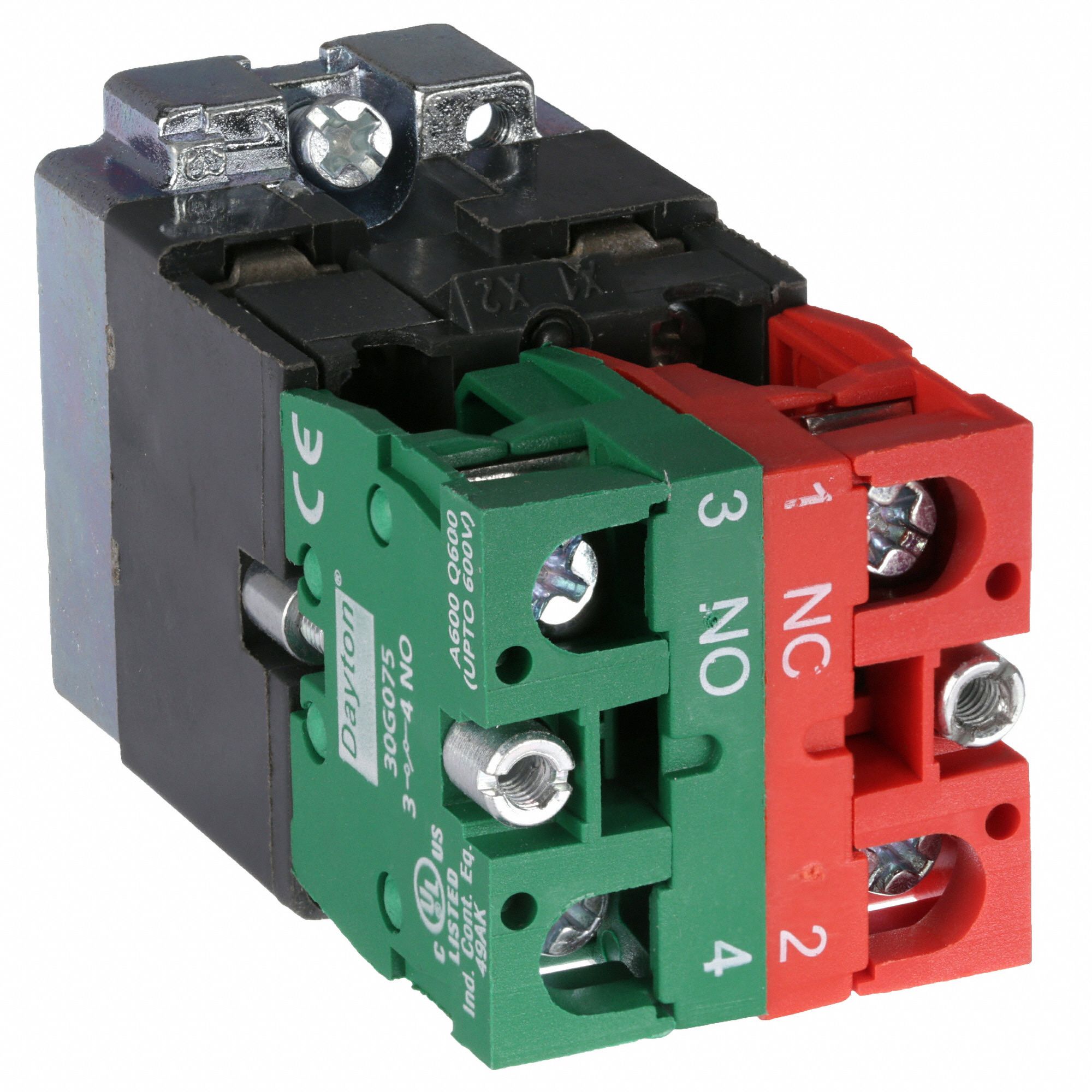 DAYTON Lamp Module and Contact Block: Chrome Operators, Green, 1NO/1NC ...