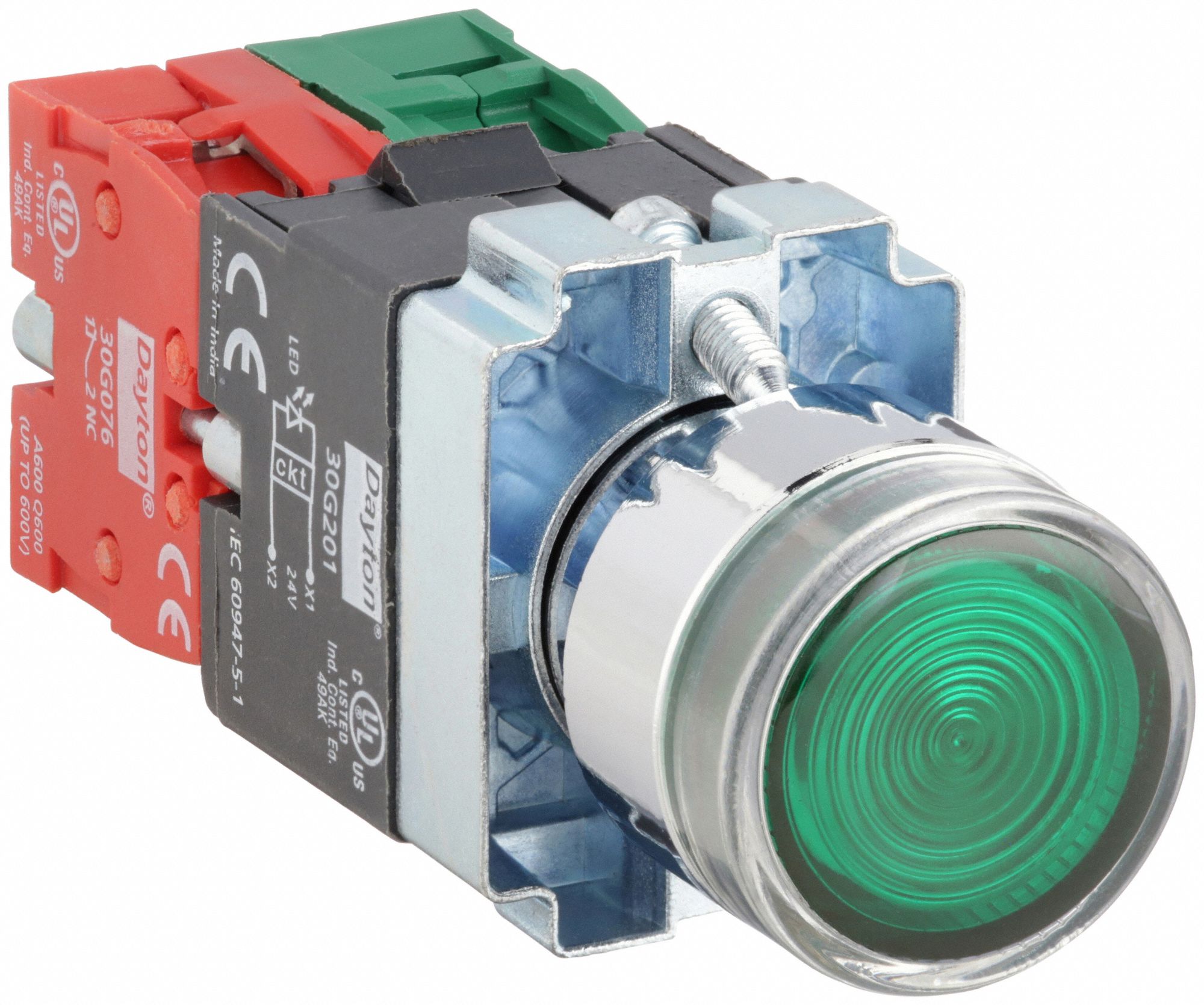 Illuminated Push Button: Illuminated, Extended Profile, Metallic, 22 mm, 1NO/1NC