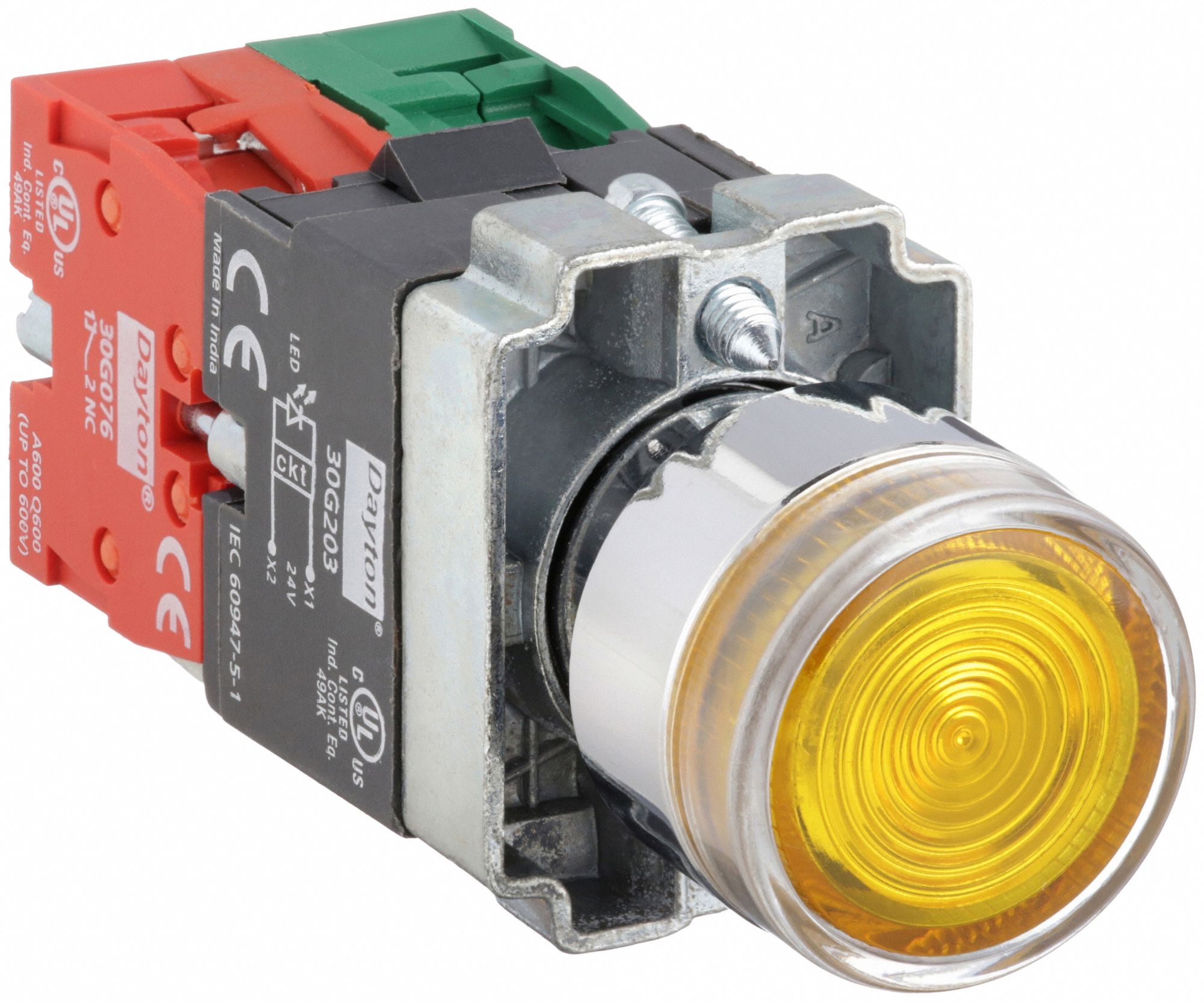 Illuminated Push Button: Illuminated, Extended Profile, Metallic, 22 mm, 1NO/1NC