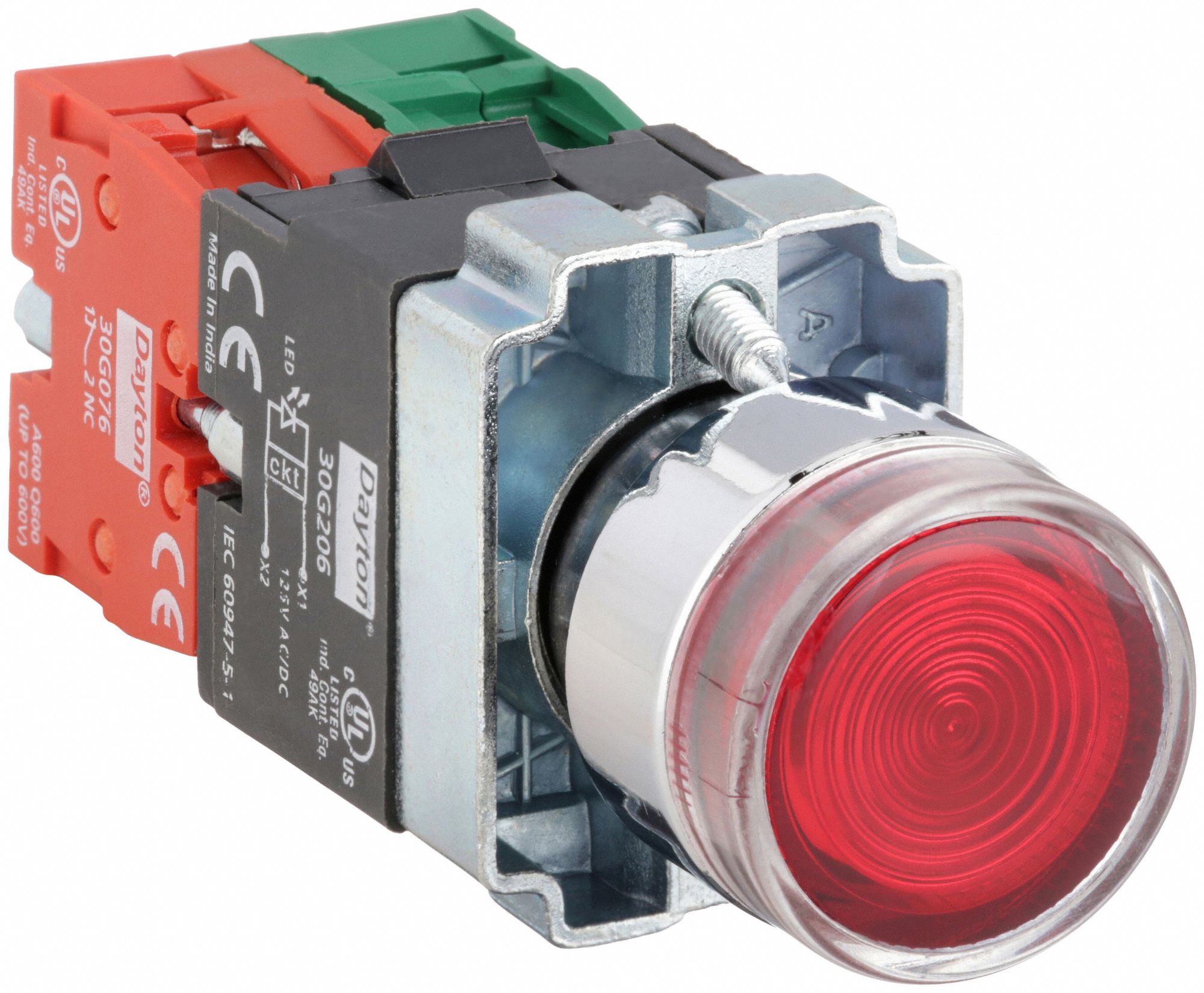 Illuminated Push Button: Illuminated, Extended Profile, Metallic, 22 mm, 1NO/1NC