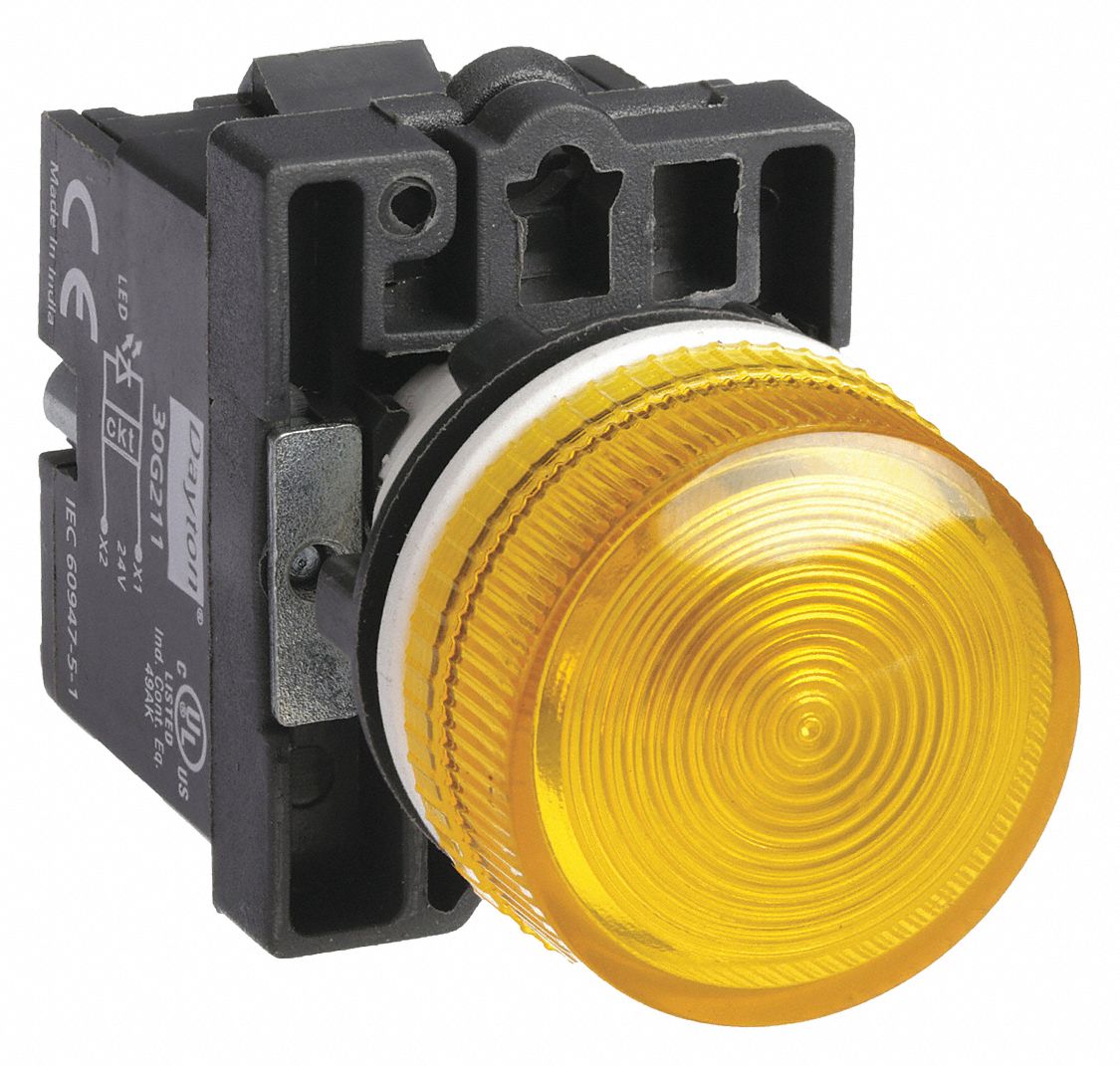 Pilot Light: 22 mm Panel Mounting Size, Yellow, LED, 24 V AC/DC Max Volt Rating (Supply)