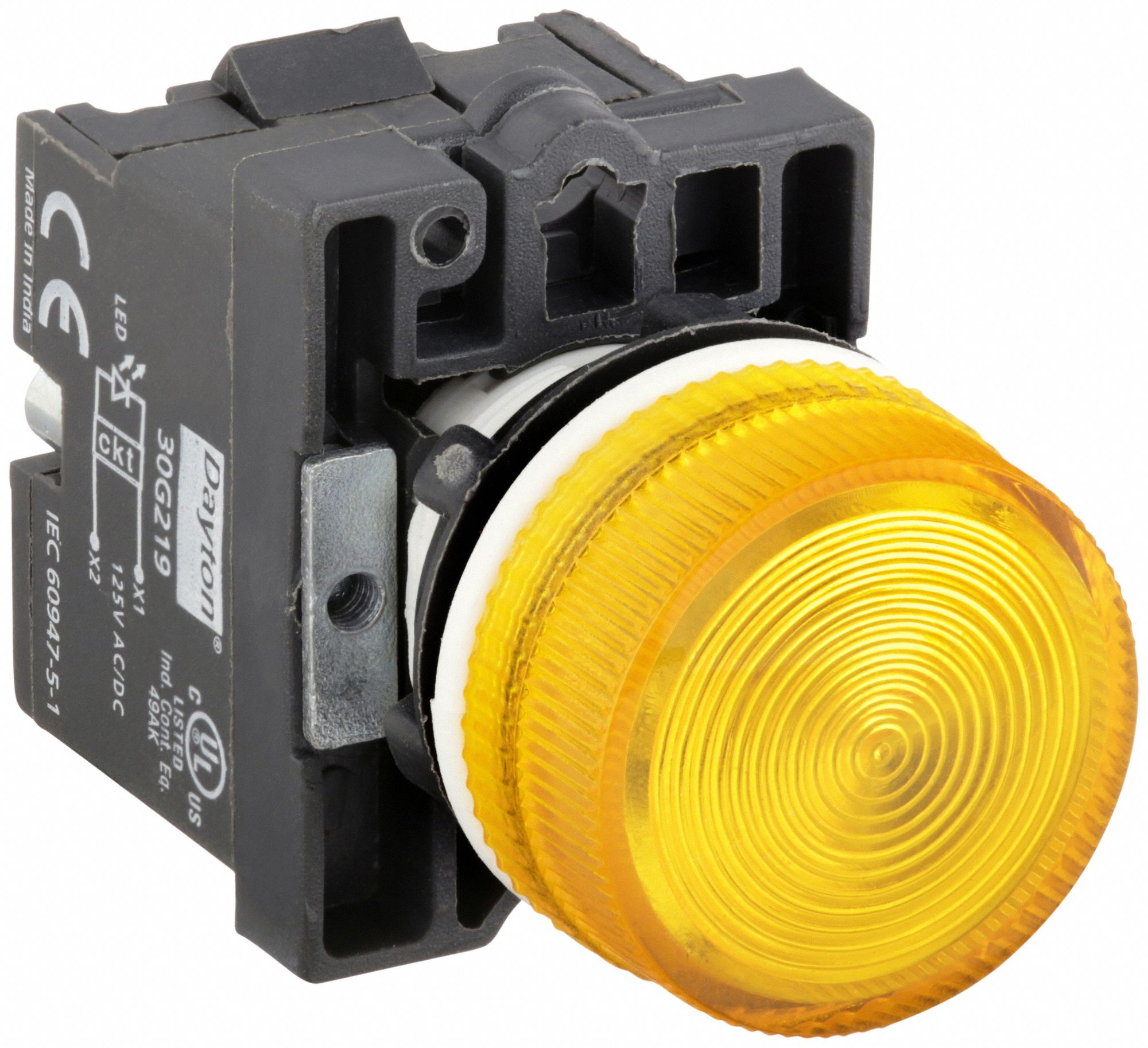Pilot Light: 22 mm Panel Mounting Size, Yellow, LED, 120 V AC Max Volt Rating (Supply)