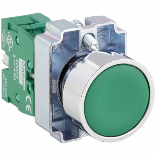 DAYTON Non-Illuminated Push Button: 22 mm Size, Momentary Push, Green, 1NO,  1/12/13/2/3/4/4X, Metal